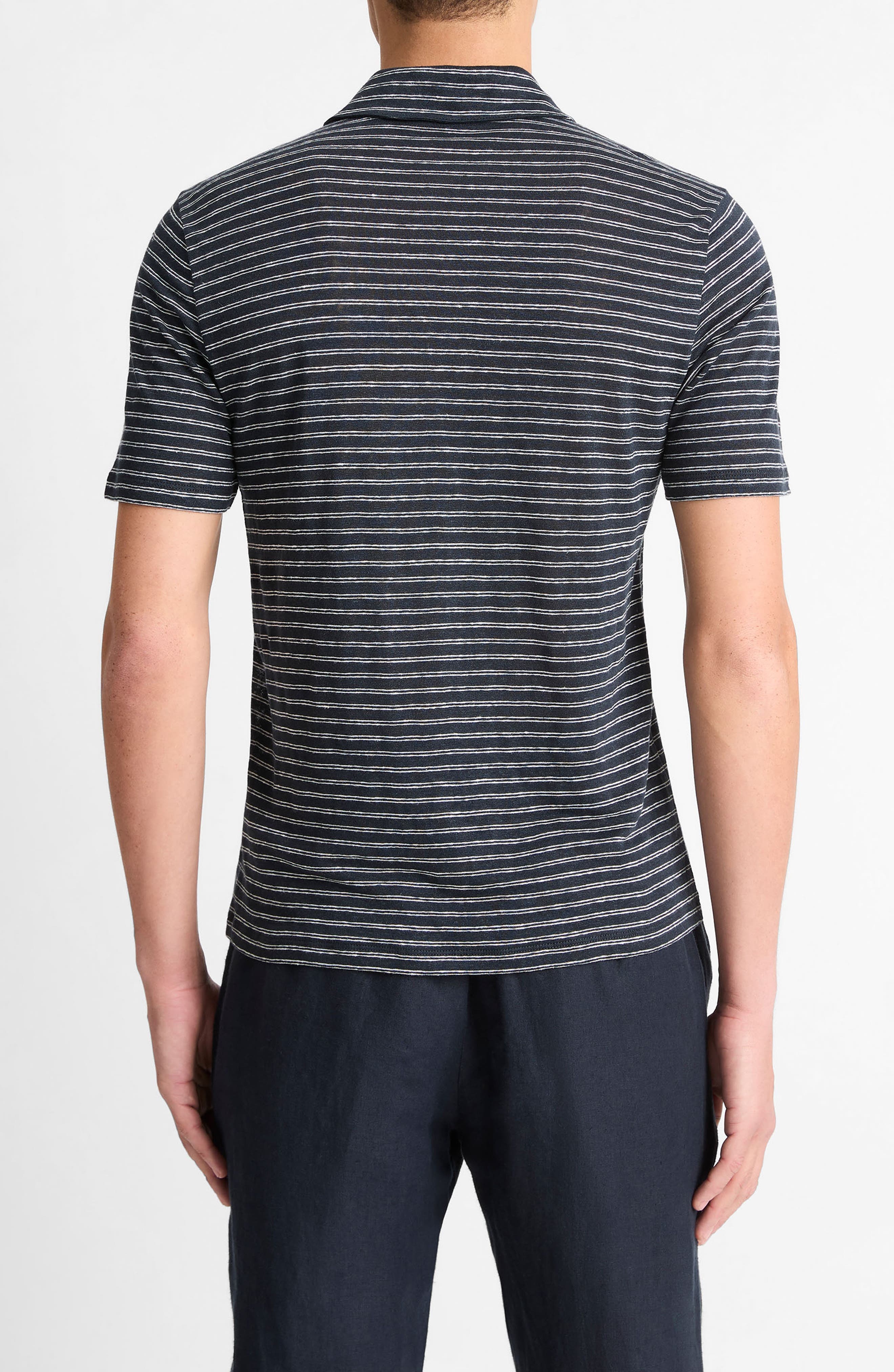 Vince Stripe Linen Polo in Coastal/Optic White at Nordstrom - 2