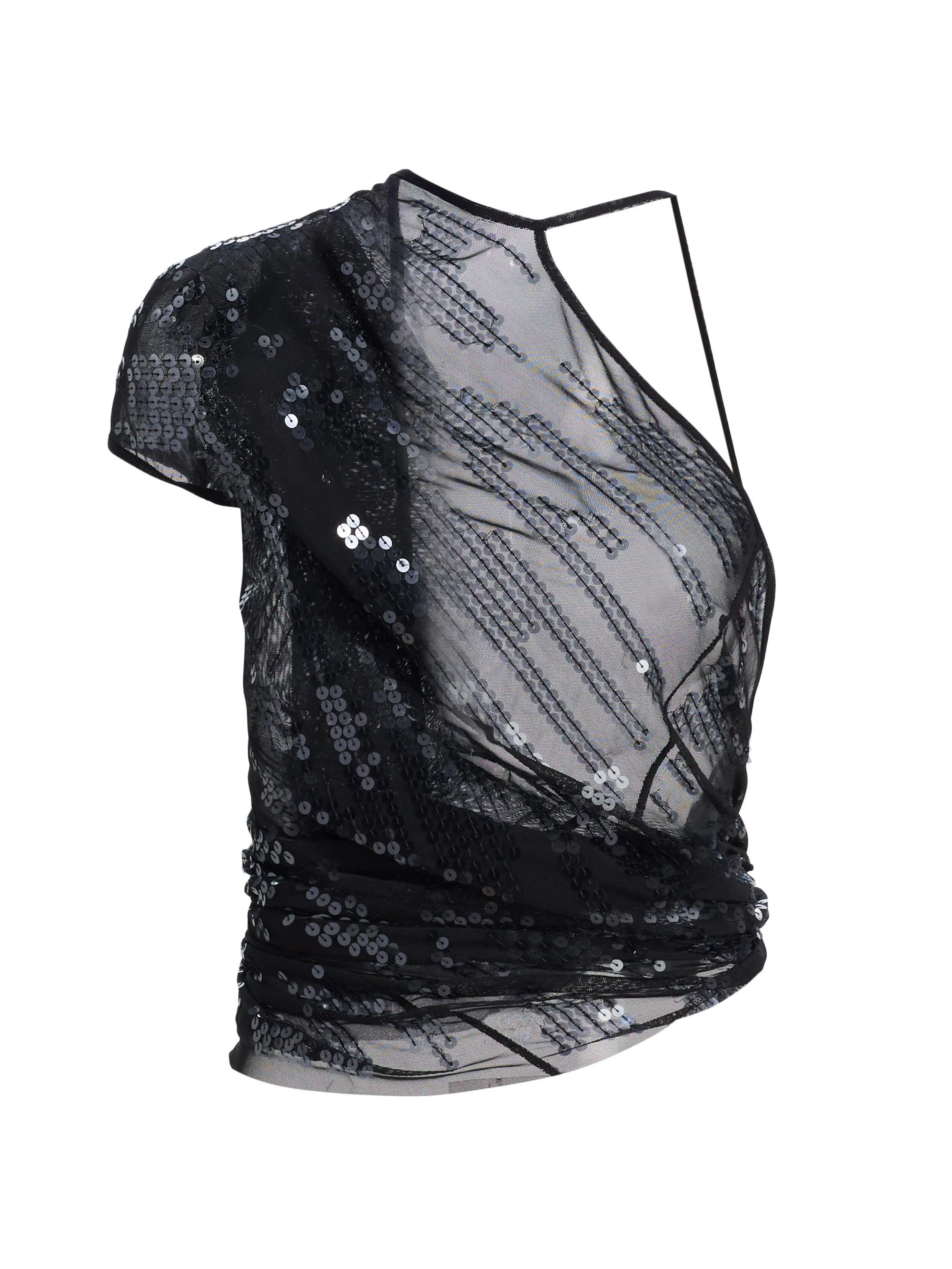 Women's Tungsten Sheer Sequined Top - Black Transparent Black - 1