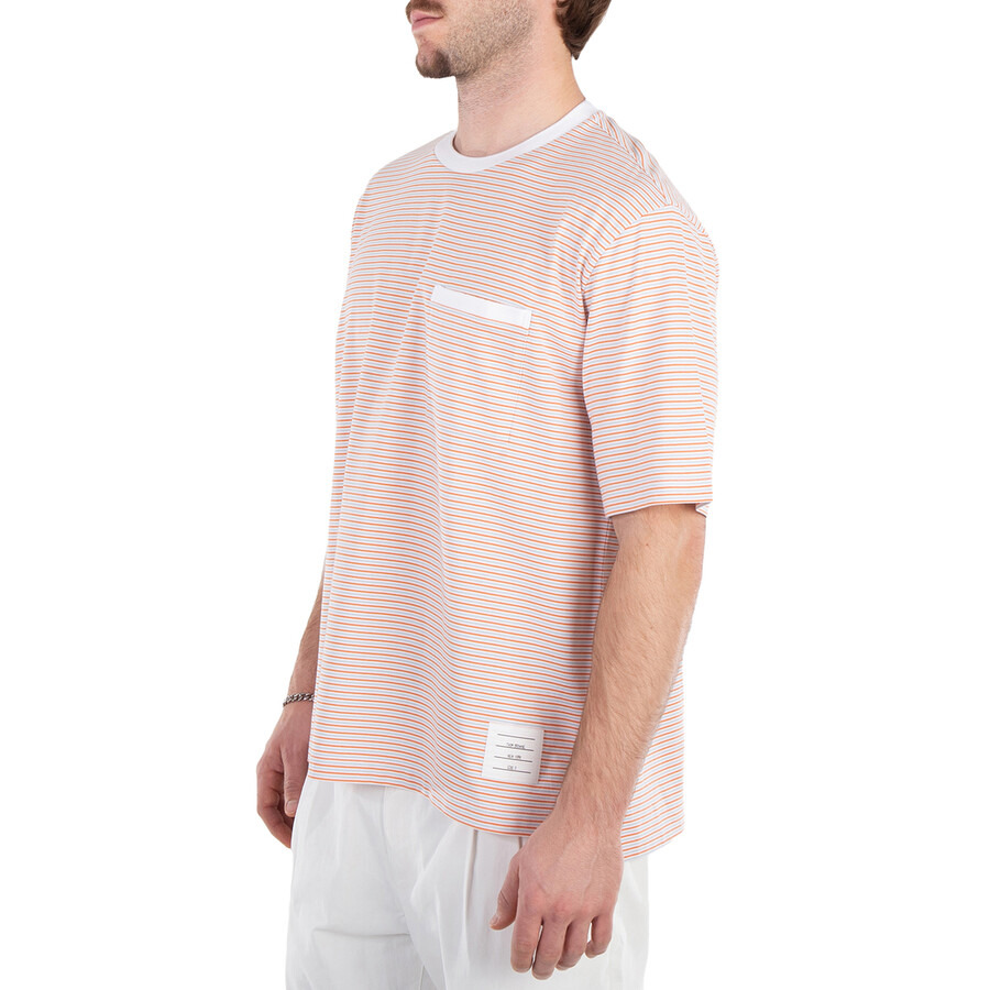 Thom Browne Men's Red Oversized Pocket Stripe T-Shirt - 4
