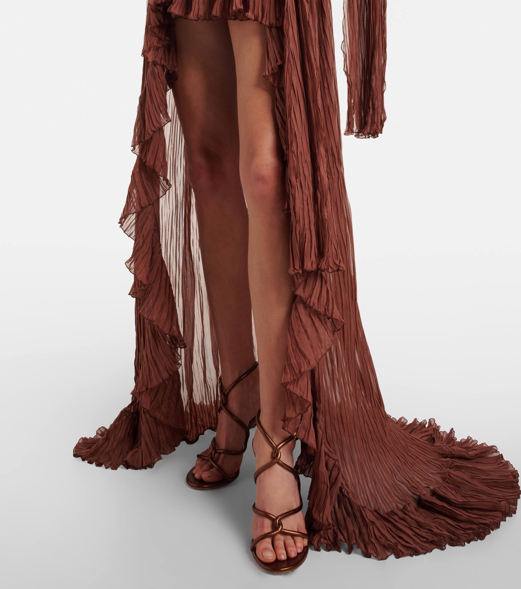 Plissé silk chiffon gown - 7