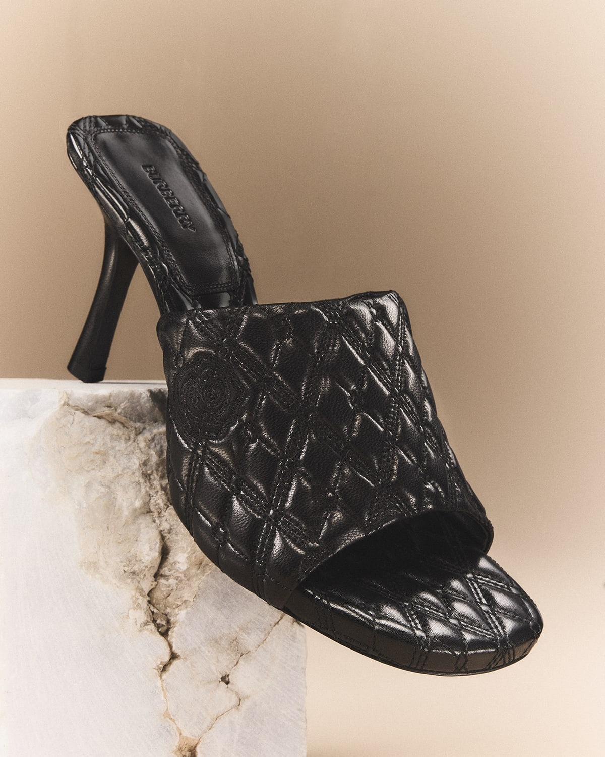 Quilted Leather Rose Mule Sandals - 2