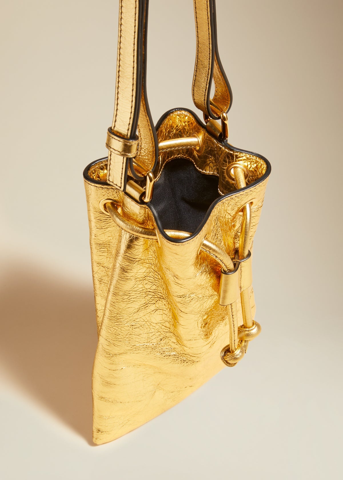 The Small Greta Bag in Gold Metallic Leather - 3