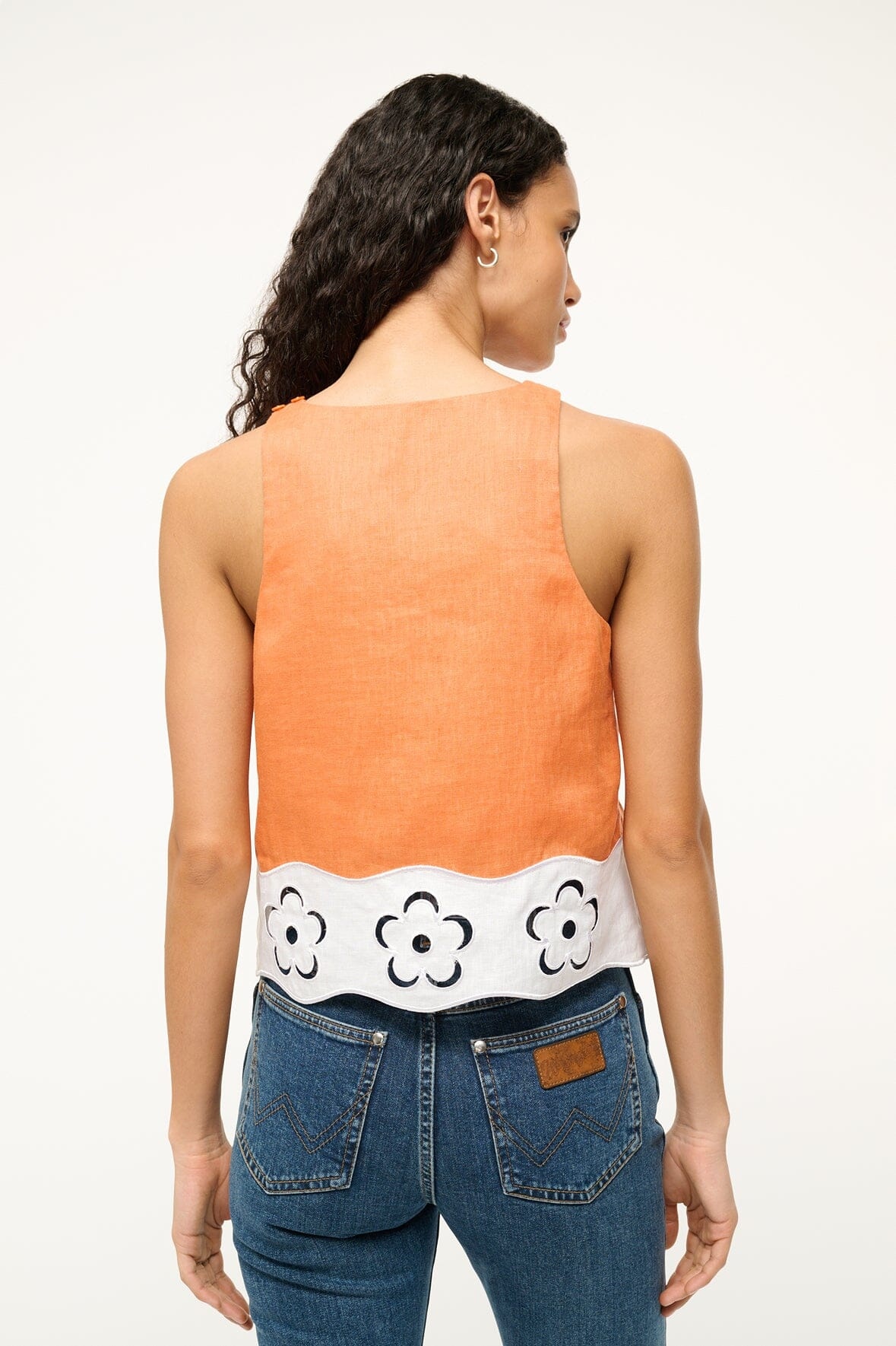 STAUD MIKA LINEN TOP APRICOT WHITE - 4