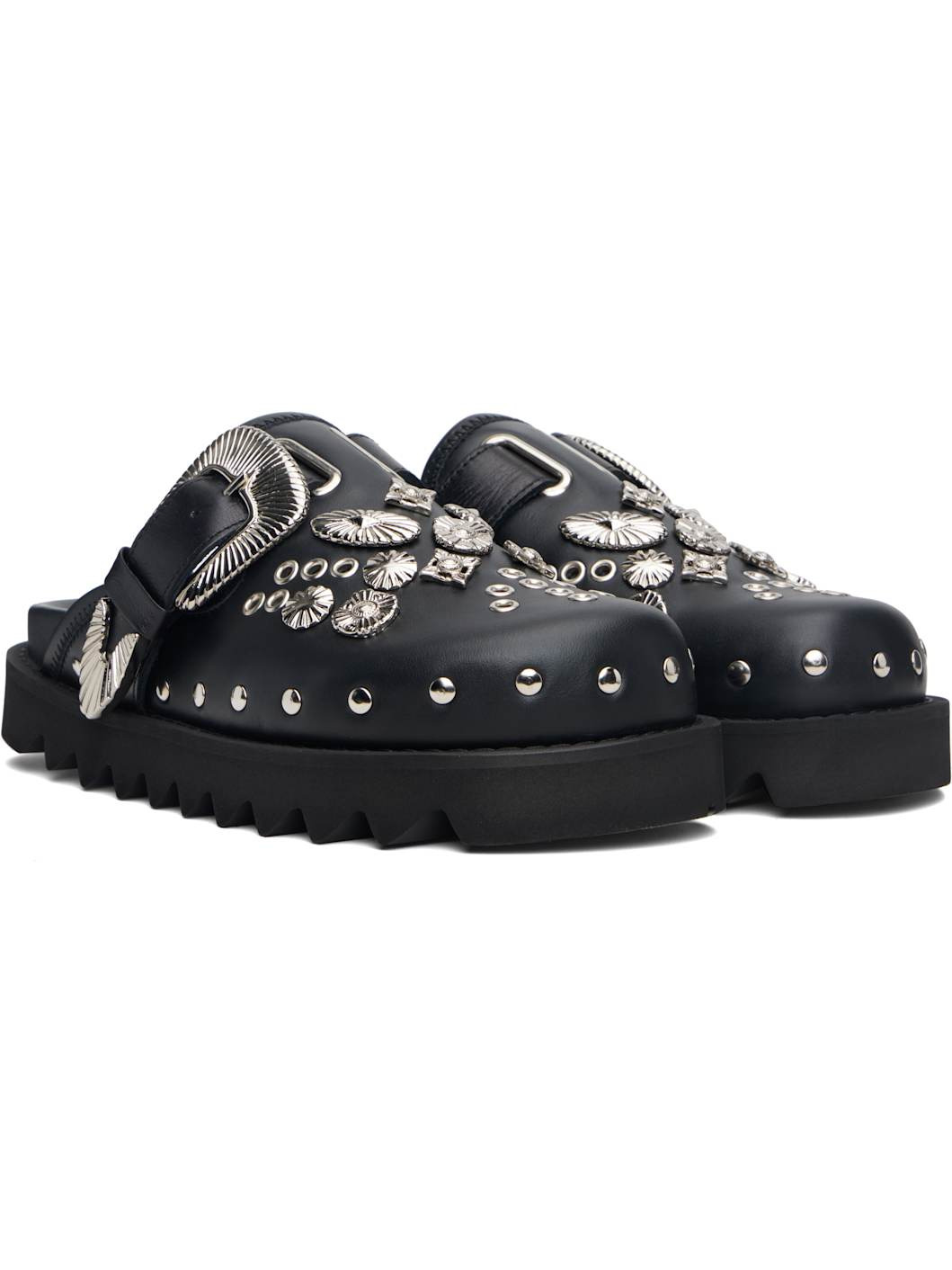 Black Eyelet Metal Sabot Loafers - 4