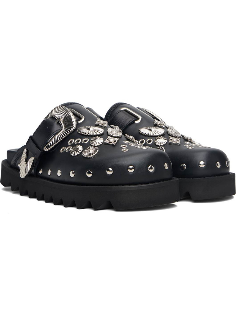 Black Eyelet Metal Sabot Loafers 4