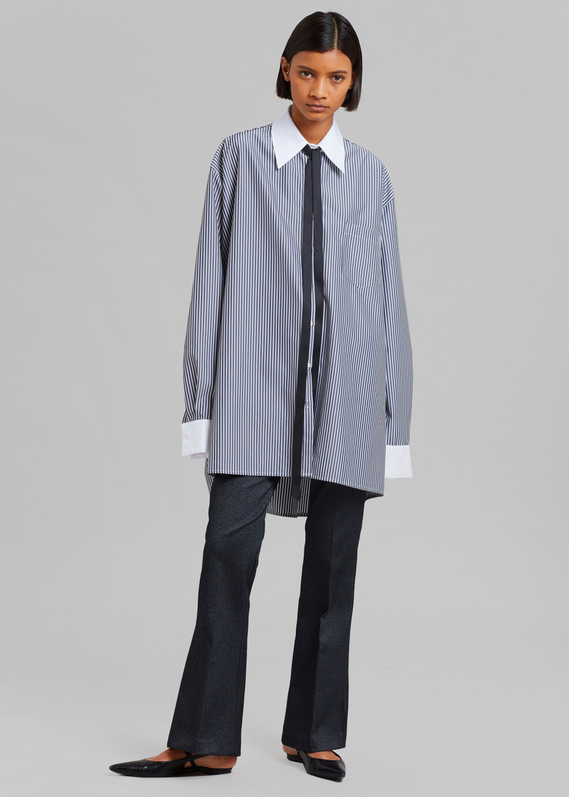 Jany Tie-Neck Shirt - Black Stripe 8
