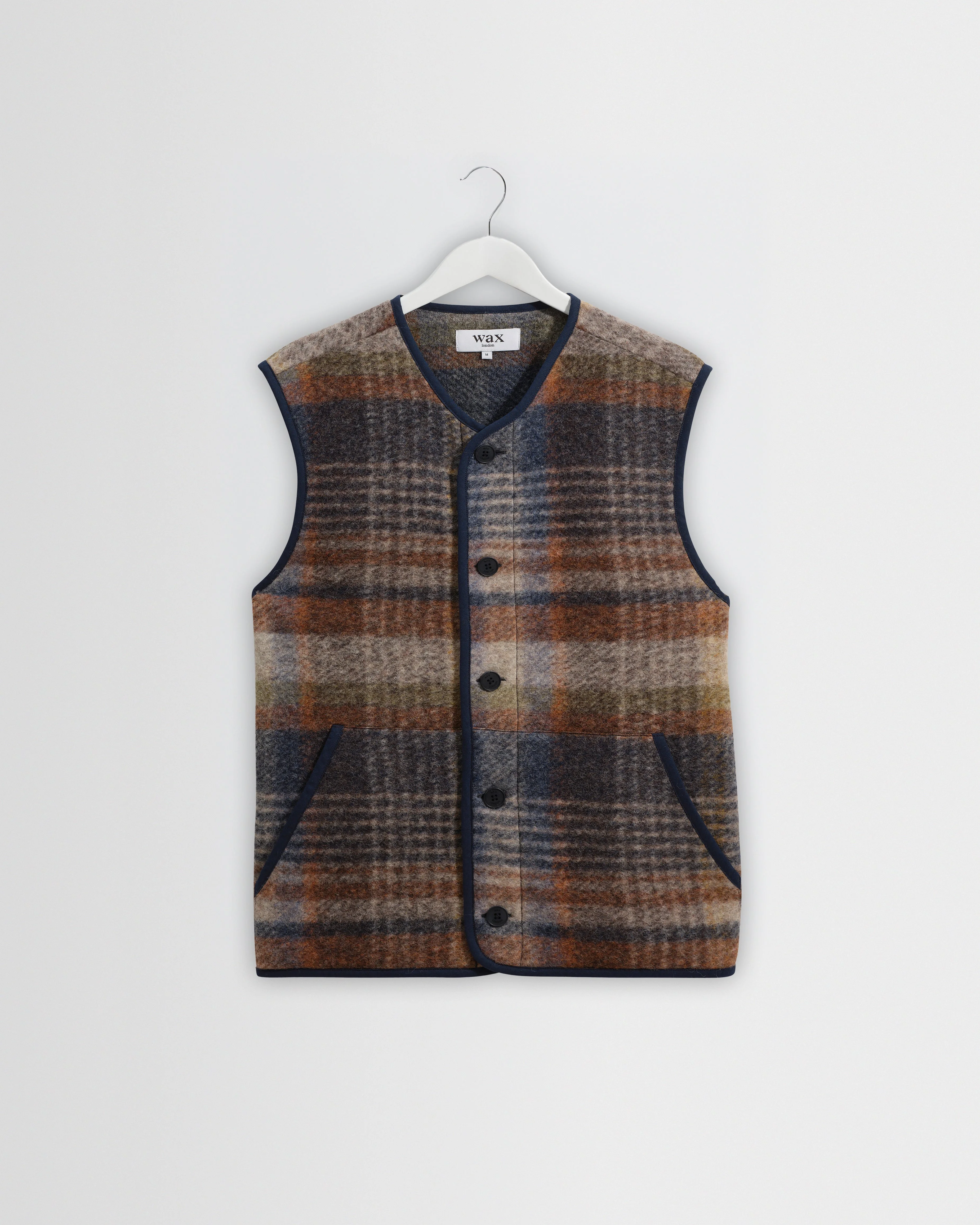 Gower - Oatmeal And Multicolour Check Wool Gilet - 1