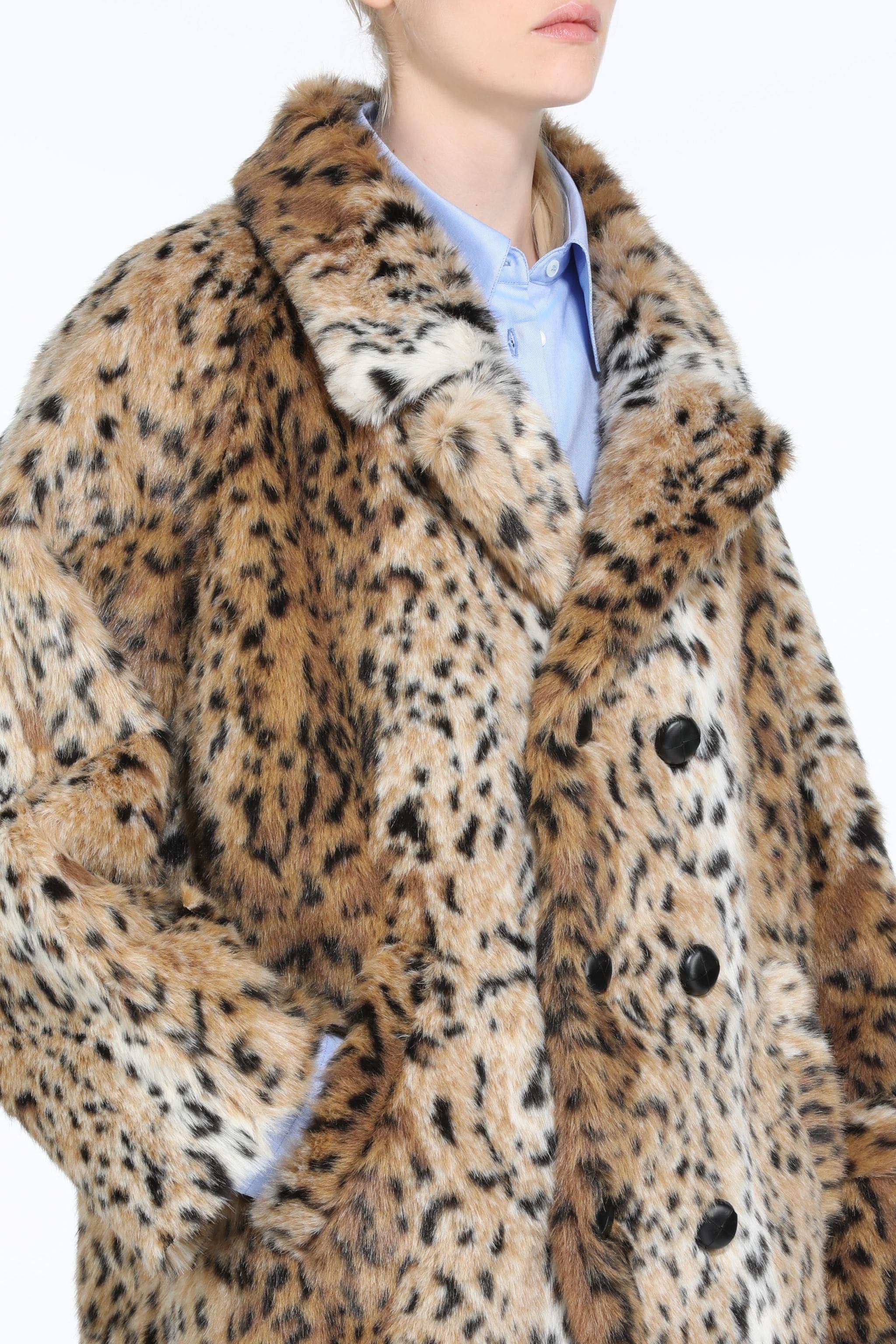 LEOPARD-PRINT SYNTHETIC-FUR PEACOAT - 5