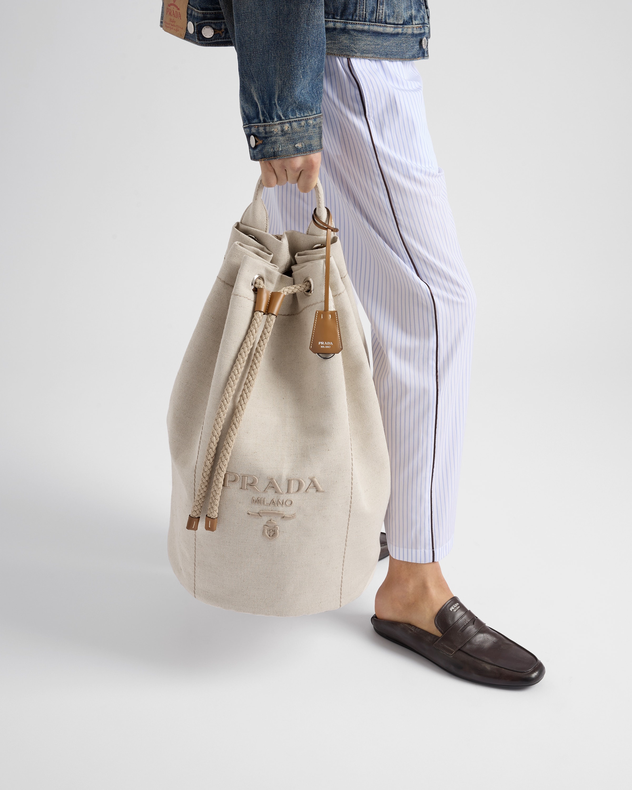 Linen blend drawstring duffel bag - 8