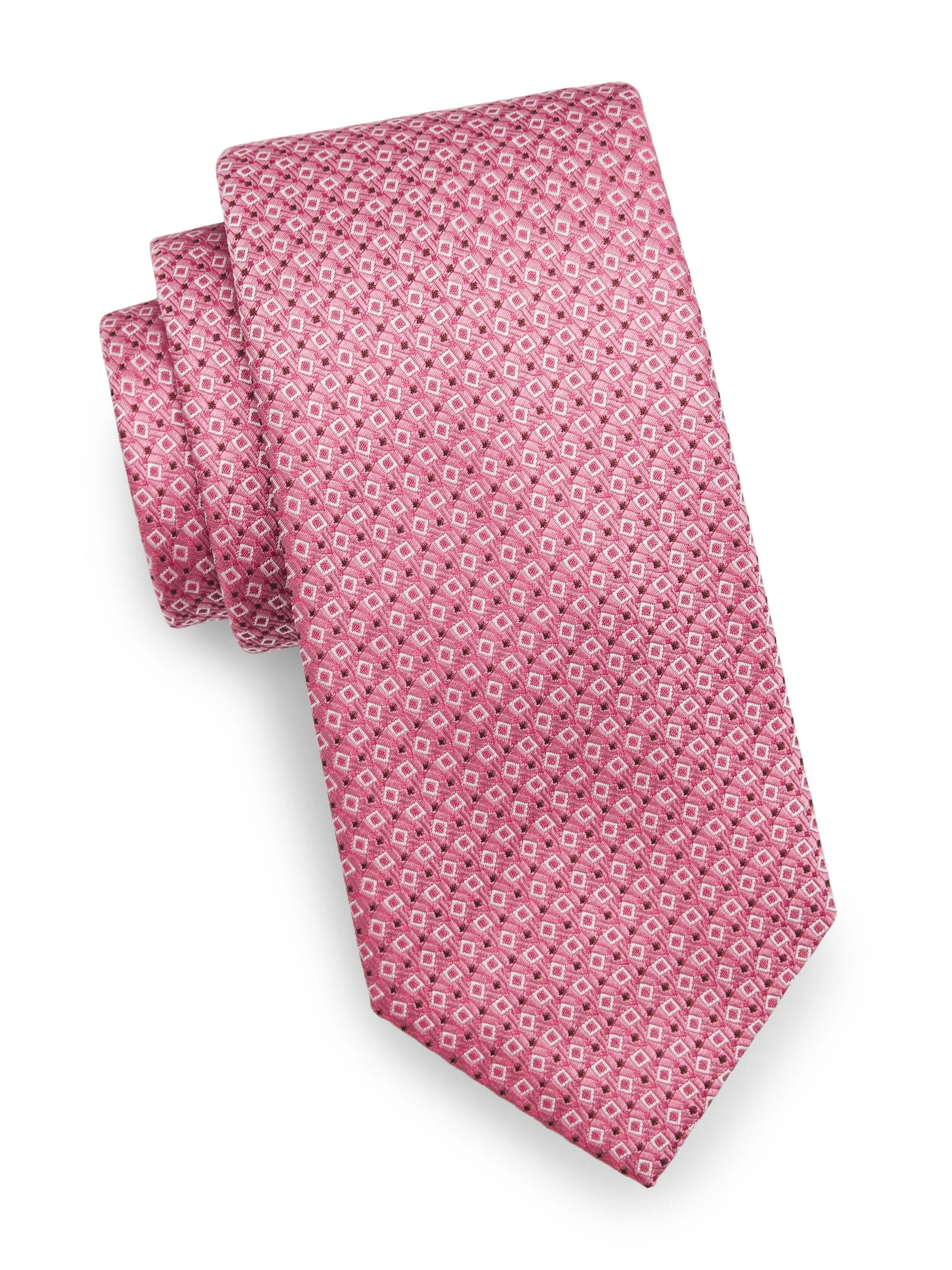 Men's Geometric Woven Silk Tie - Pink - 1