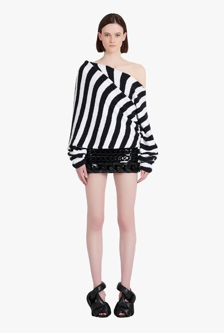 Black and white striped eco-designed cotton cropped sweater - 4