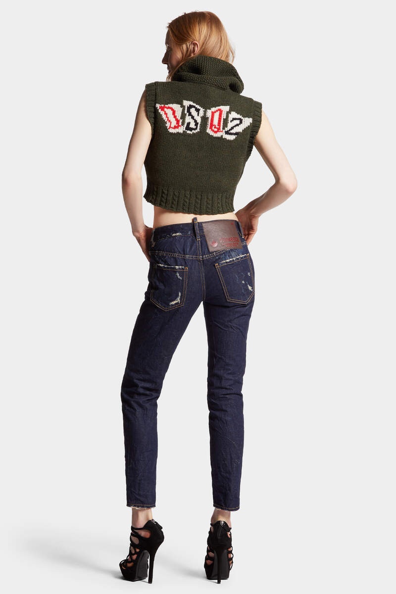 DARK CRINKLE WASH MEDIUM WAIST JENNIFER JEANS - 4