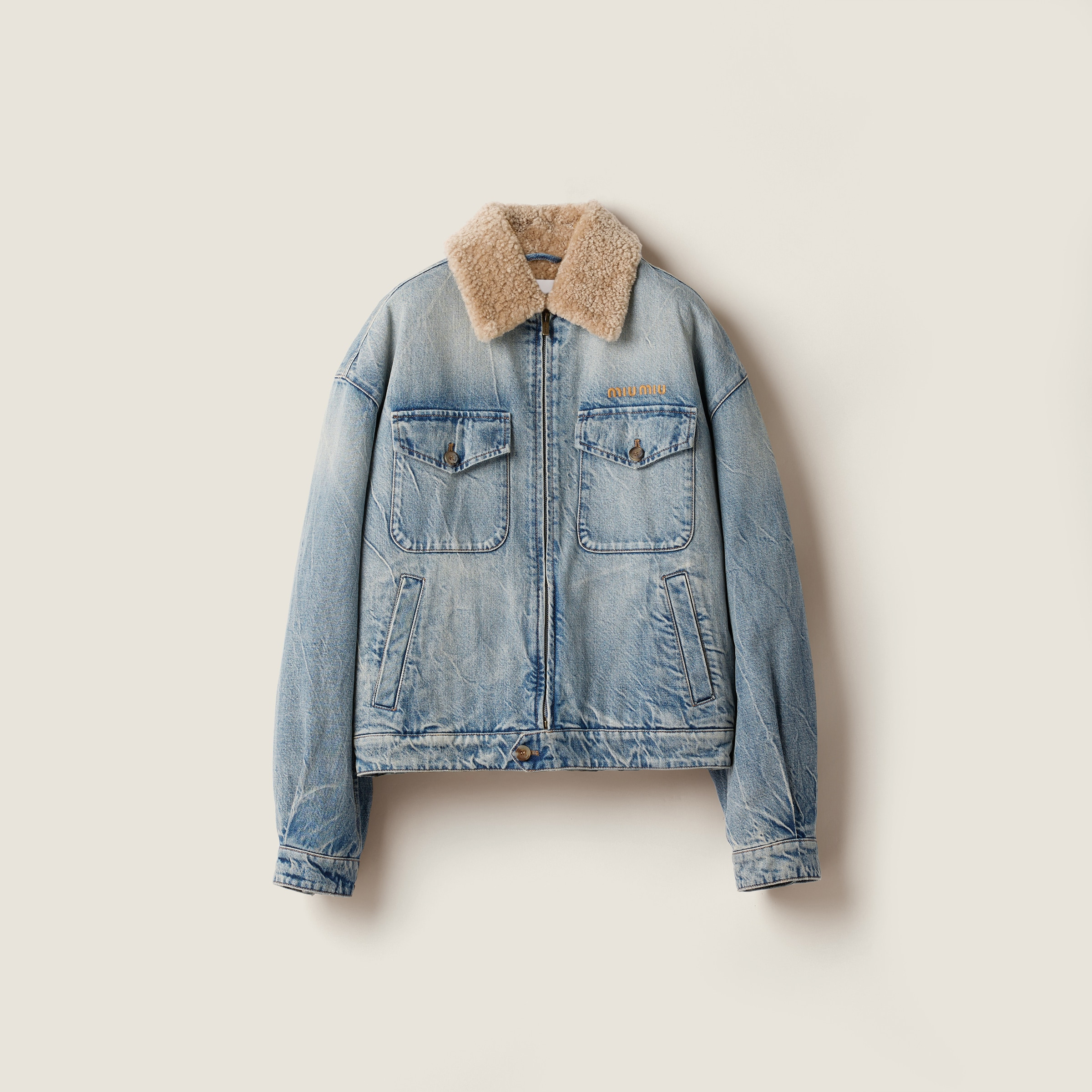 Denim and shearling trucker jacket - 1