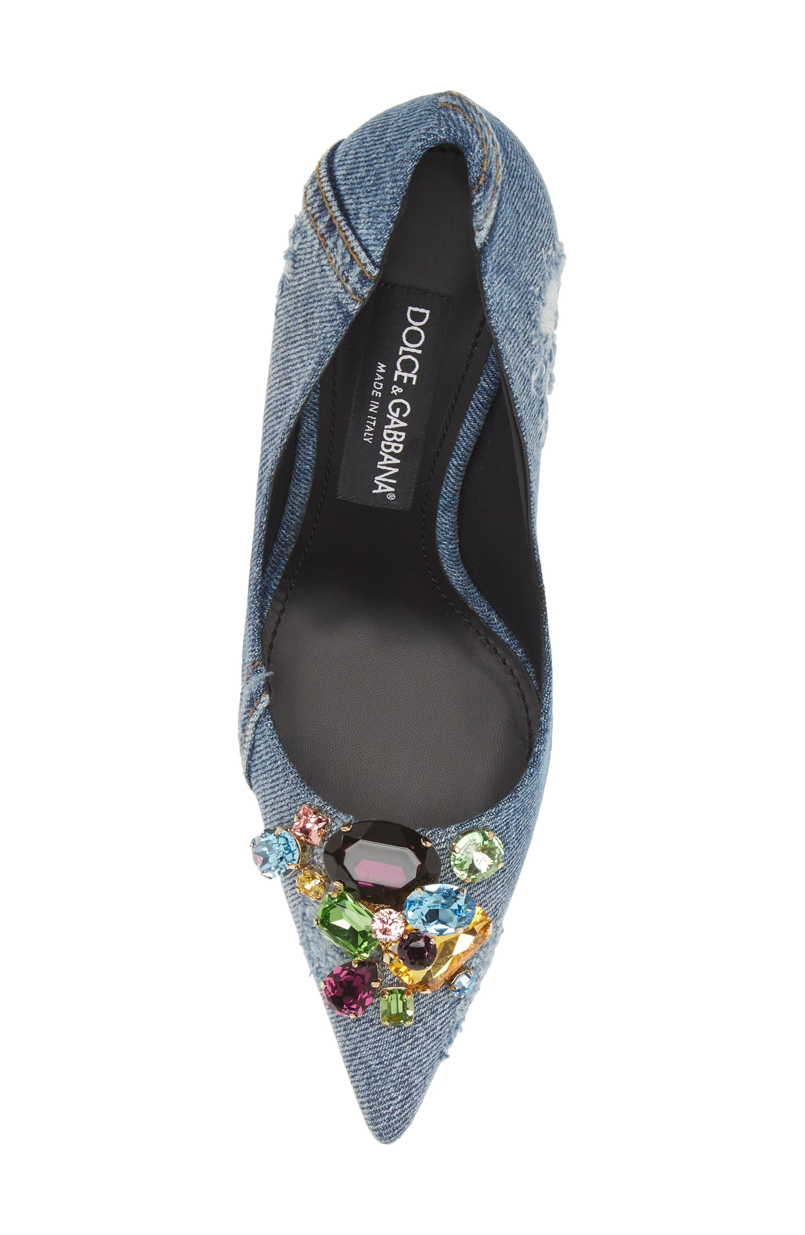 Patchwork Denim Pointed Toe Pump - 5