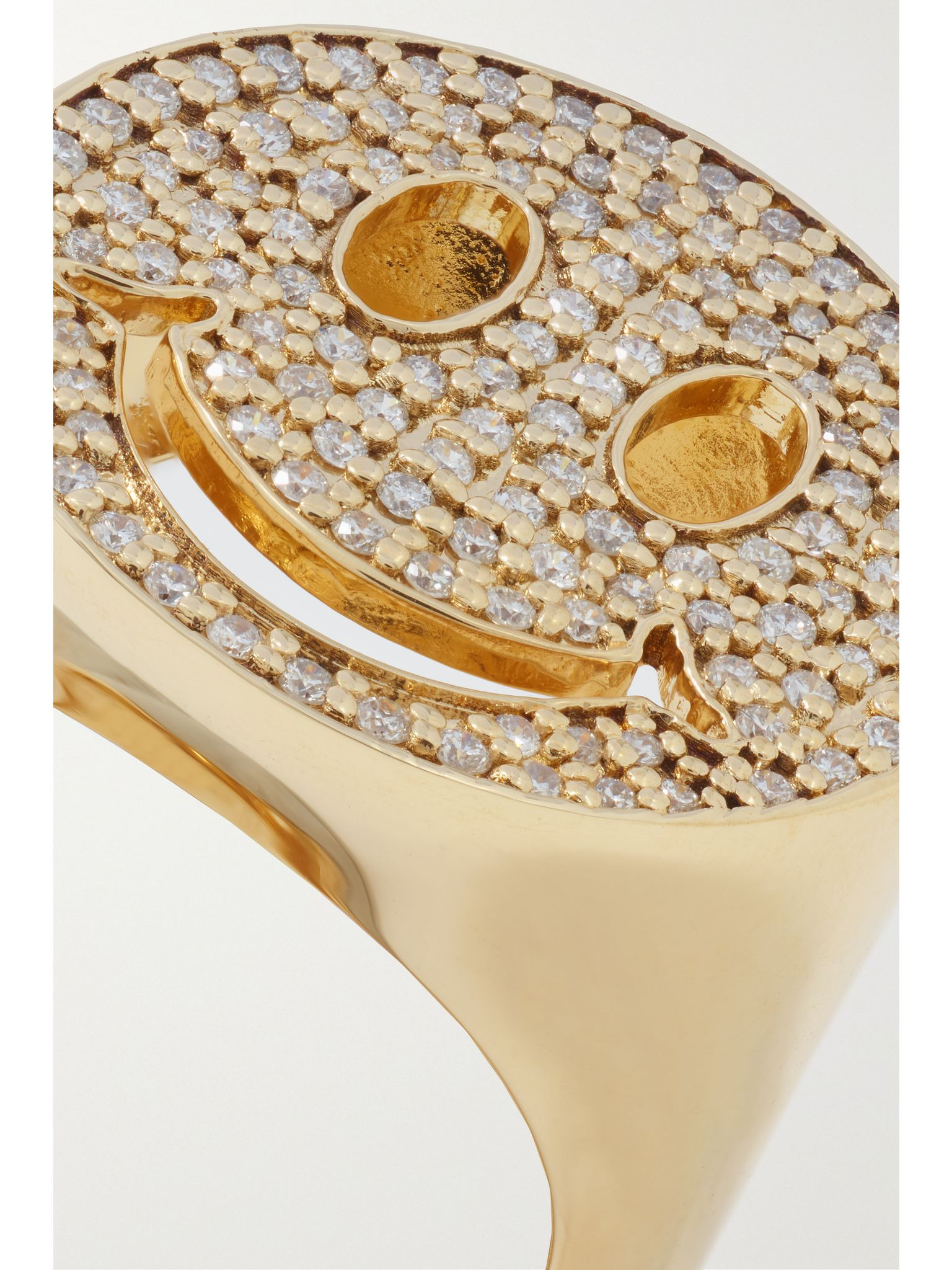 Large Happy Face 14-karat gold diamond signet ring Gold - 3