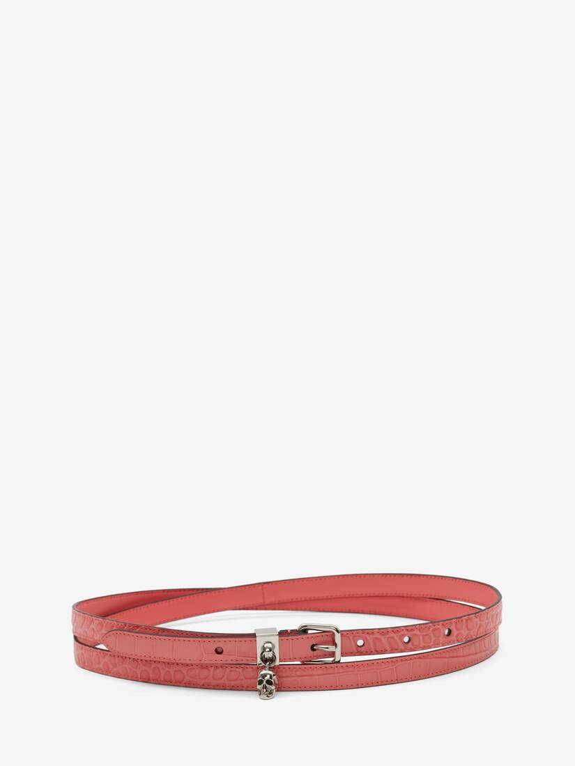 Pave Skull Double Belt in Coral - 1