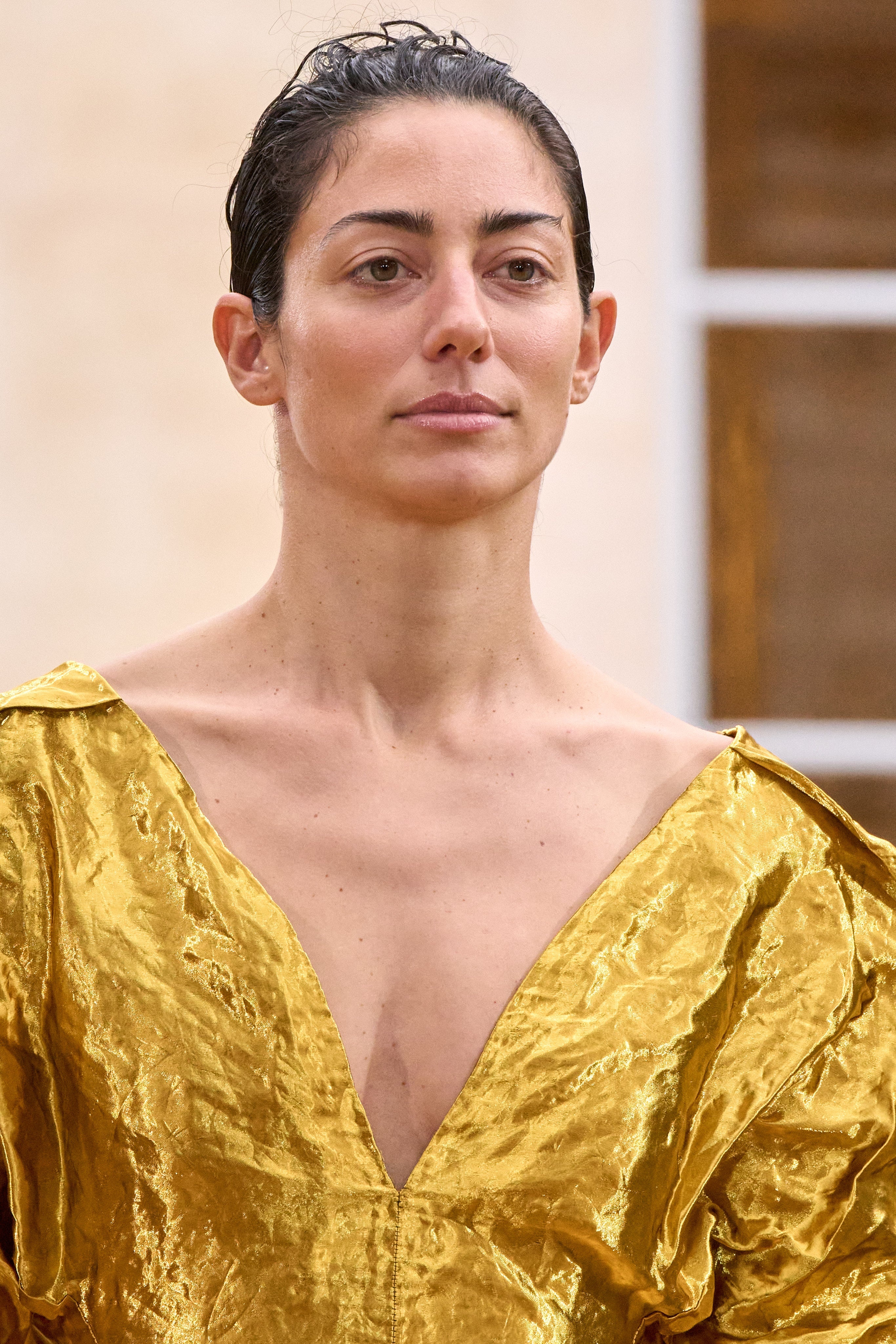 Fides Midi Dress in Gold Metallic Silk - 3