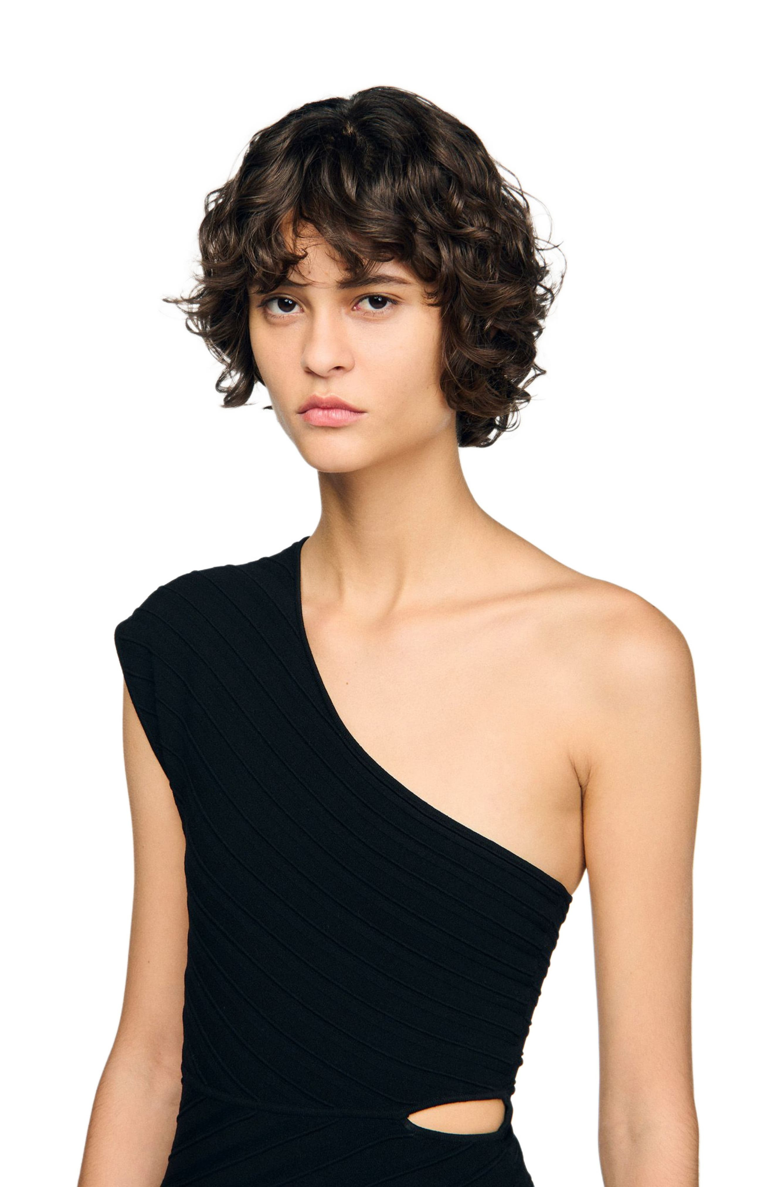 SANDRO Asymmetric knit bodysuit in Black at Nordstrom - 5