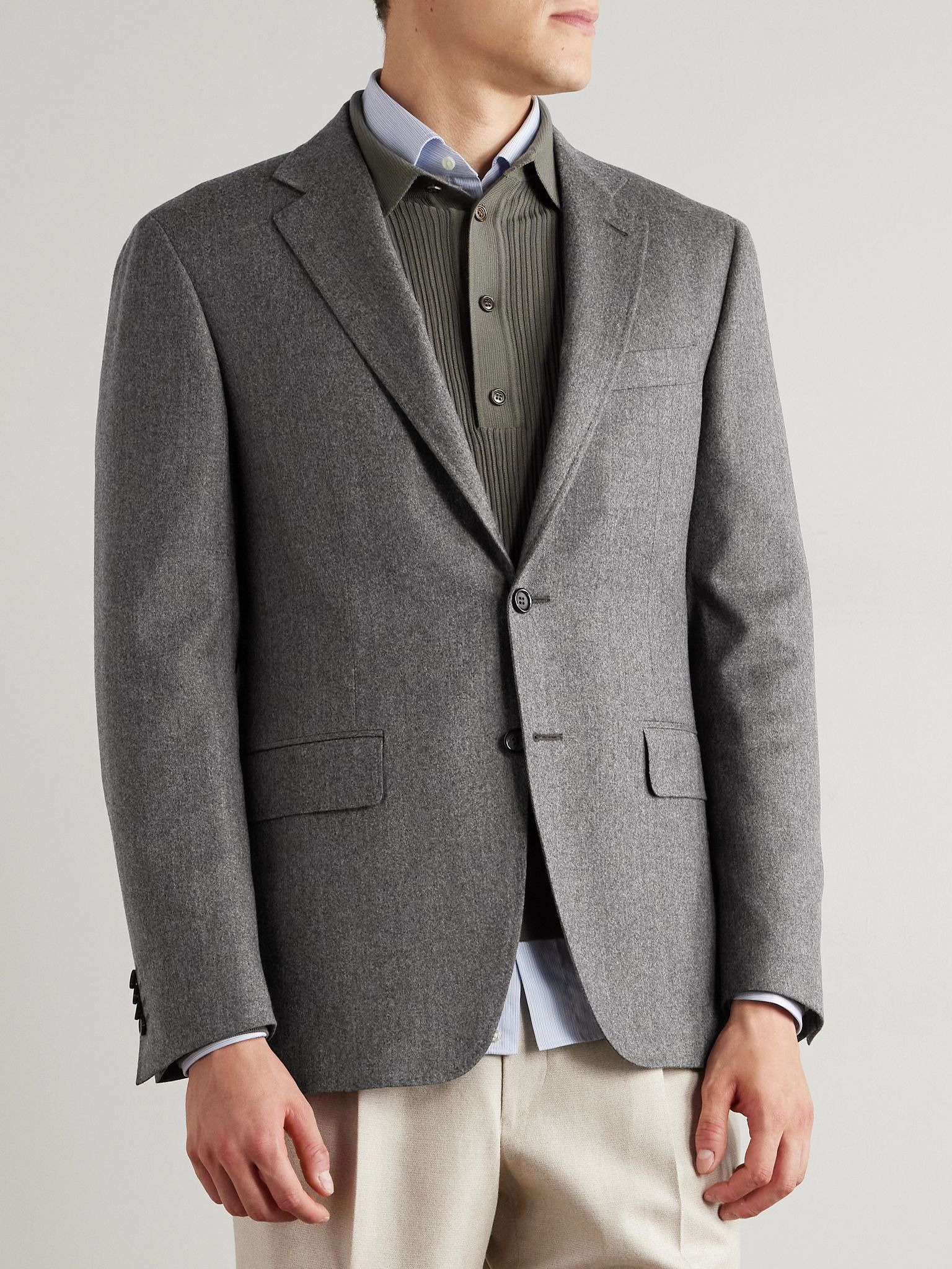 Impeccabile Double-Breasted Wool Suit Jacket Gray - 3