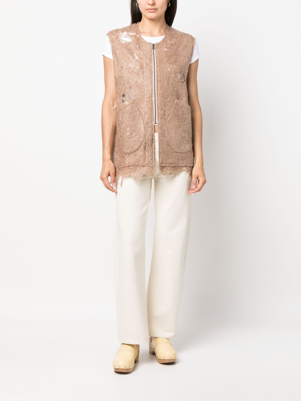 distressed-effect zip-up vest - 2