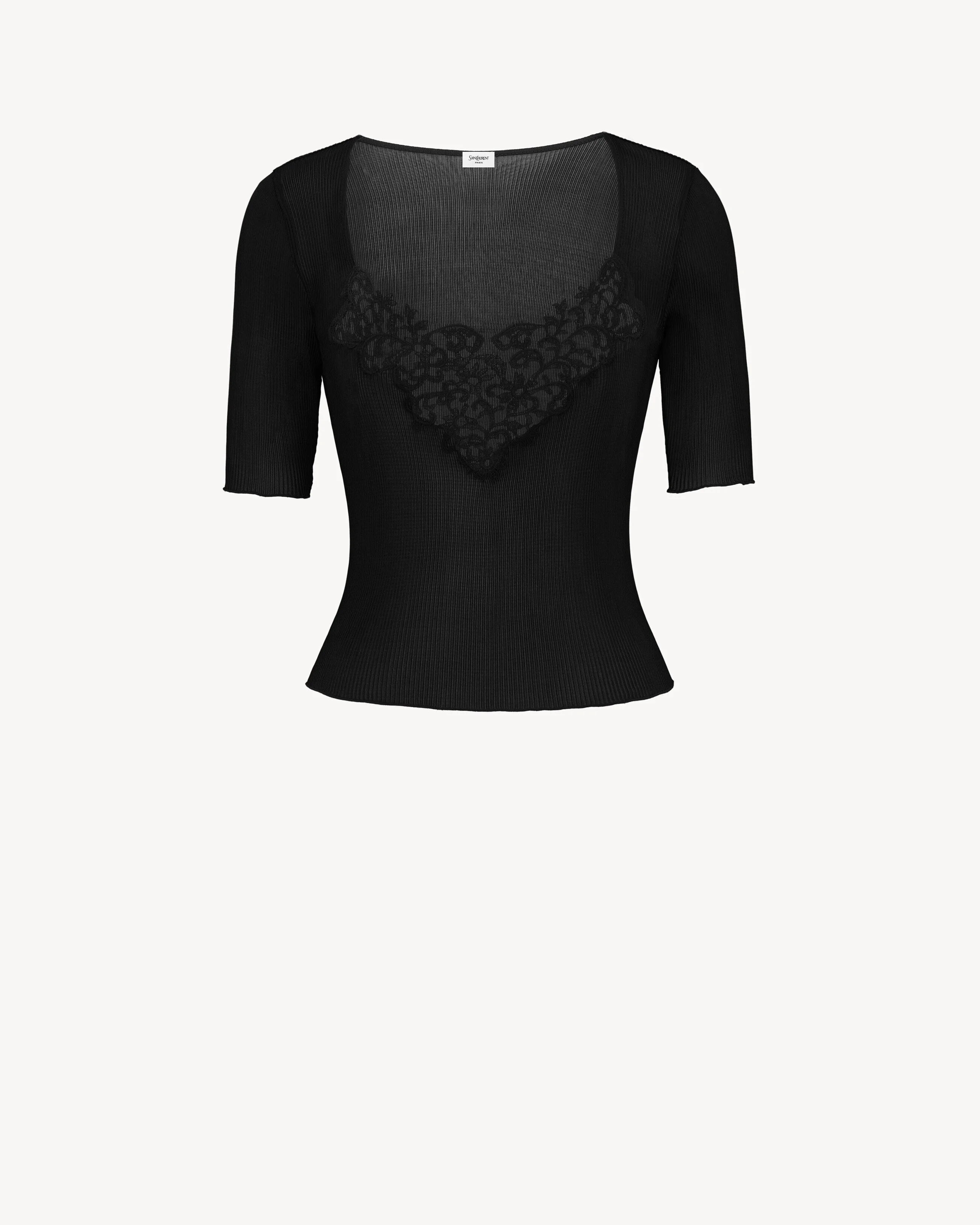 GUIPURE TOP IN RIBBED SILK - 1