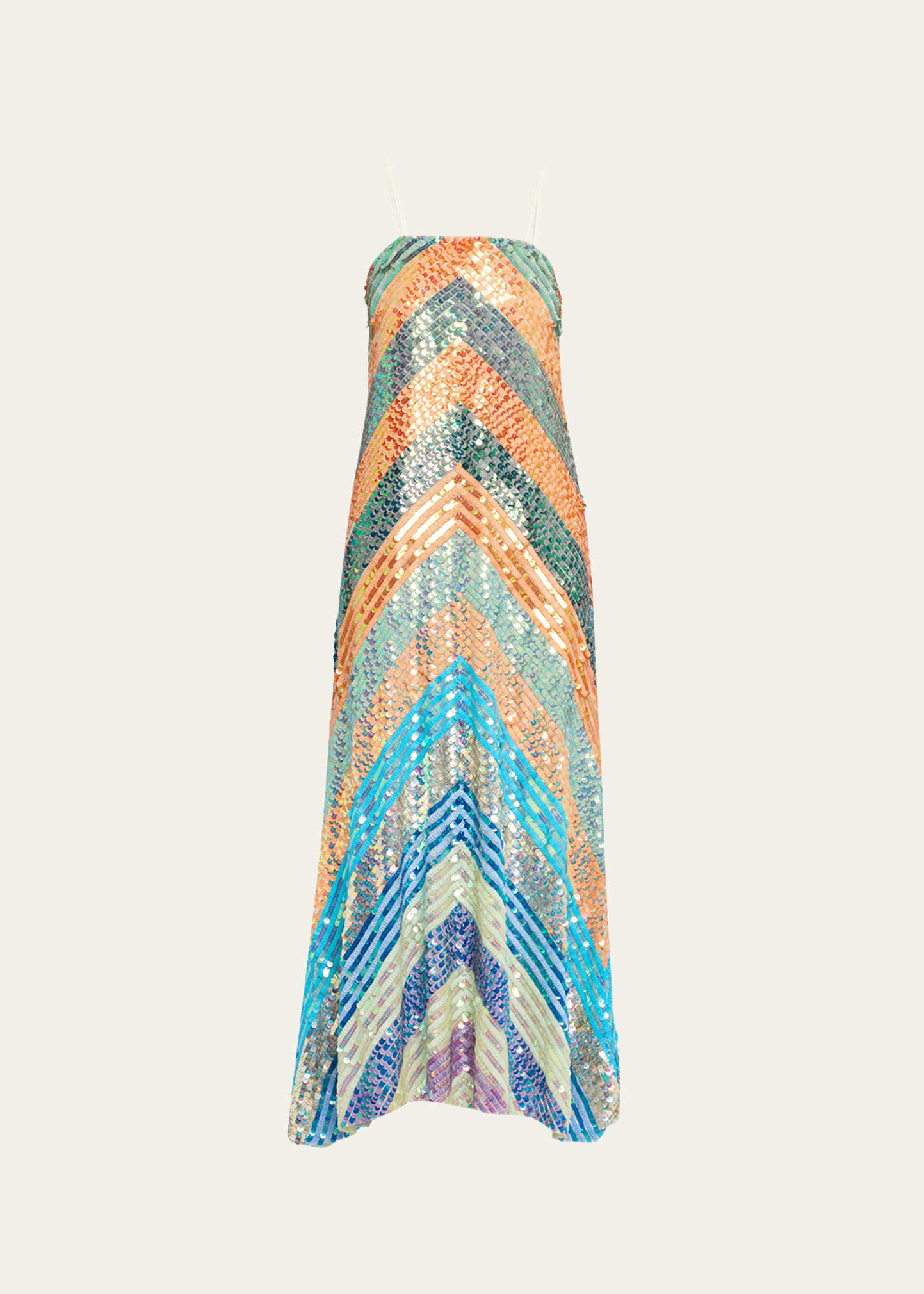 Chevron Sequined Bias Strapless Maxi Dress - 1