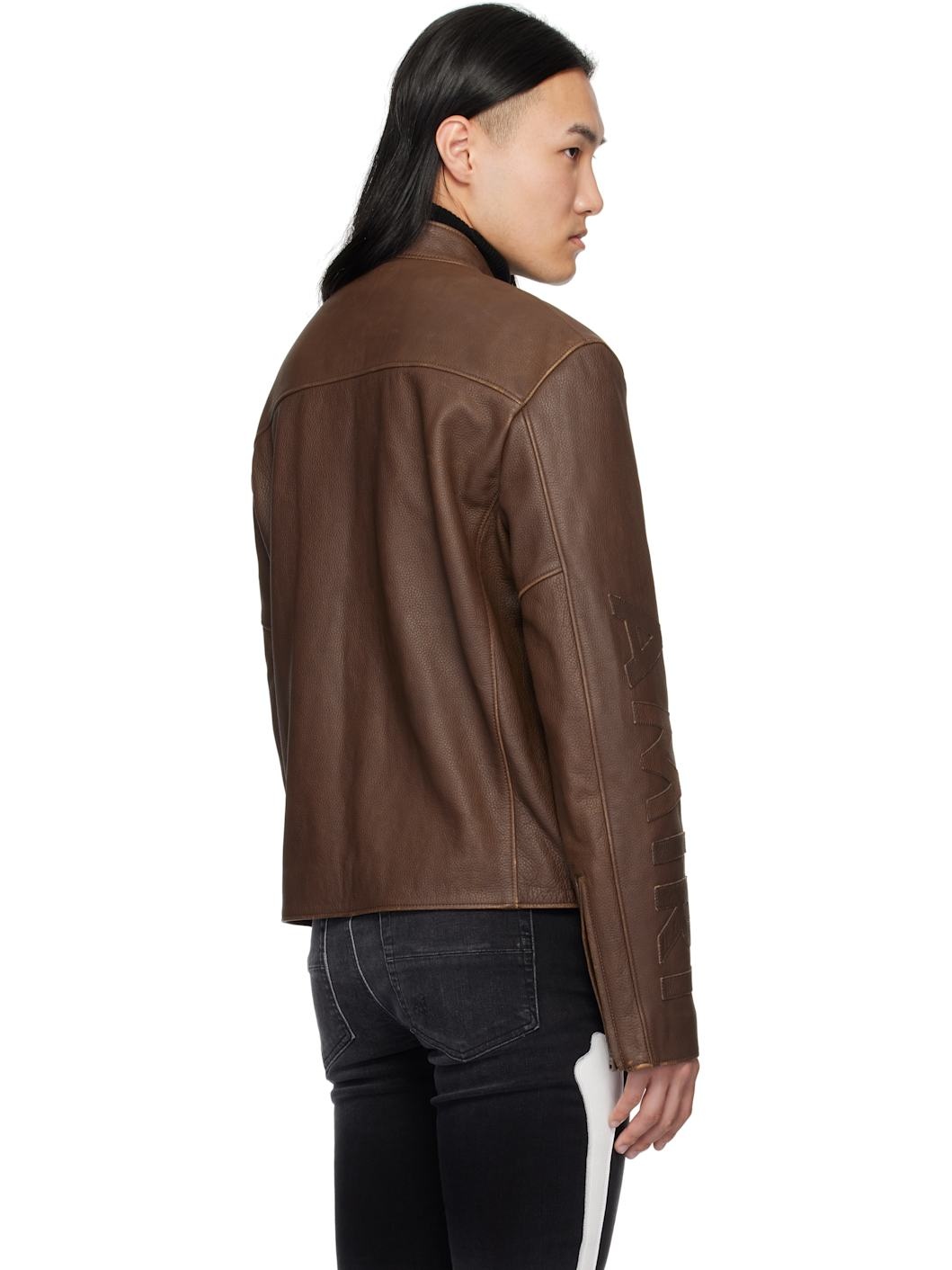 Brown 'AMIRI' Patch Racer Leather Jacket - 3