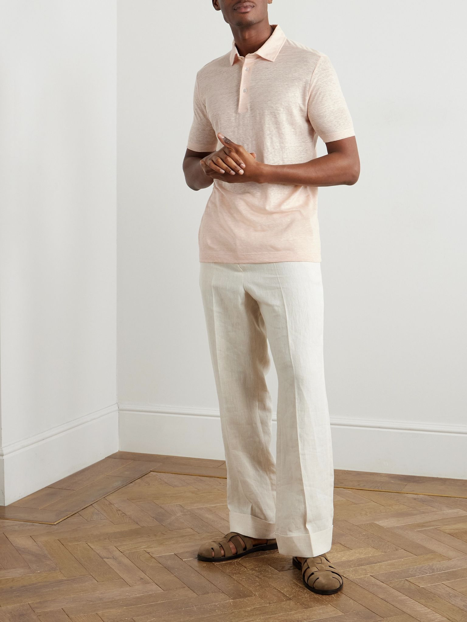 Linen Polo Shirt Orange - 2