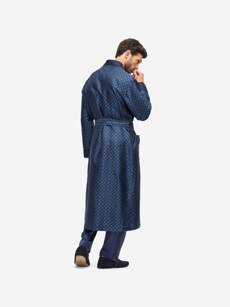 Men's Dressing Gown Verona 60 Silk Jacquard Navy - 4