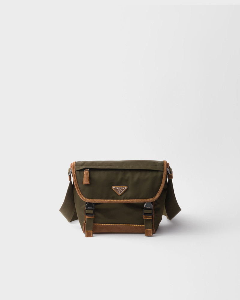 Medium Re-Nylon and suede shoulder bag 1