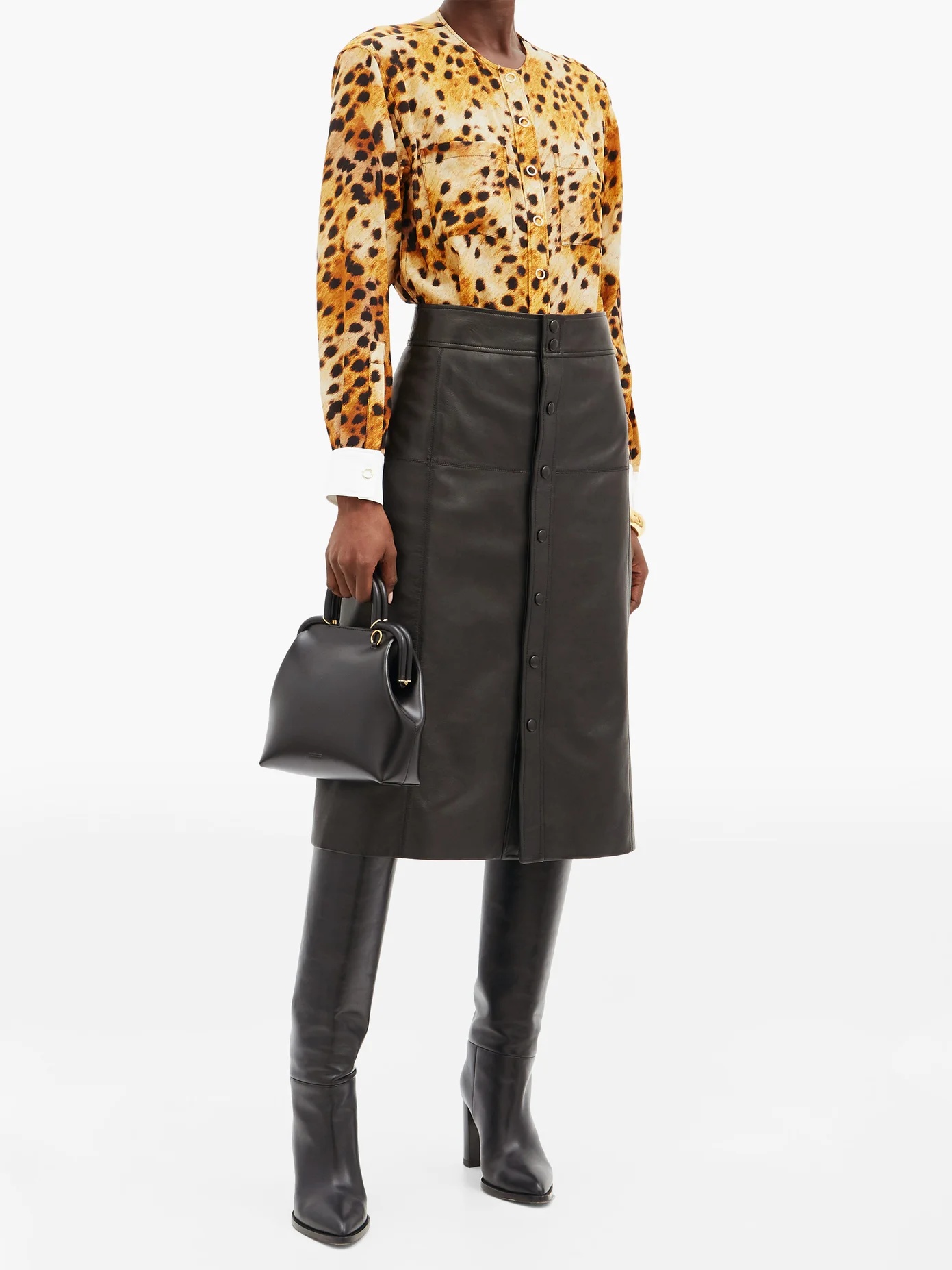 Contrast-cuff leopard-print silk blouse - 2