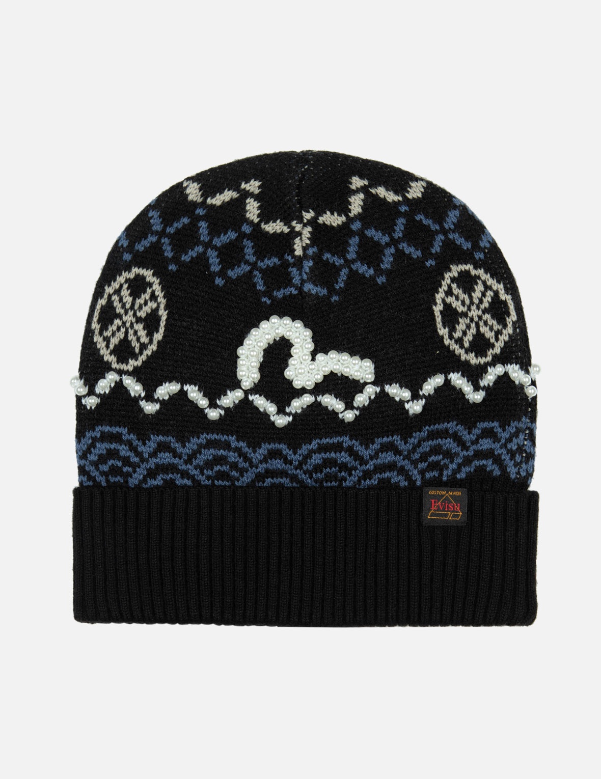 FAIRISLE ALLOVER JACQUARD WITH PEARL STUD BEANIE - 1