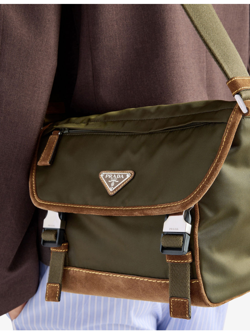 Re-Nylon Medium Woven and Suede Shoulder Bag - 7