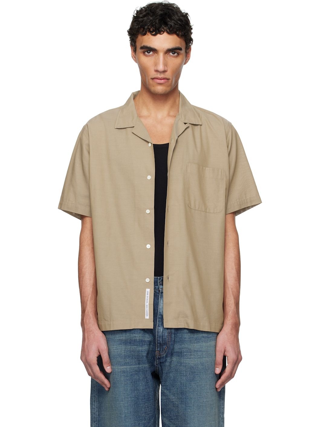 Beige Open Collar Panama S/S Shirt - 1