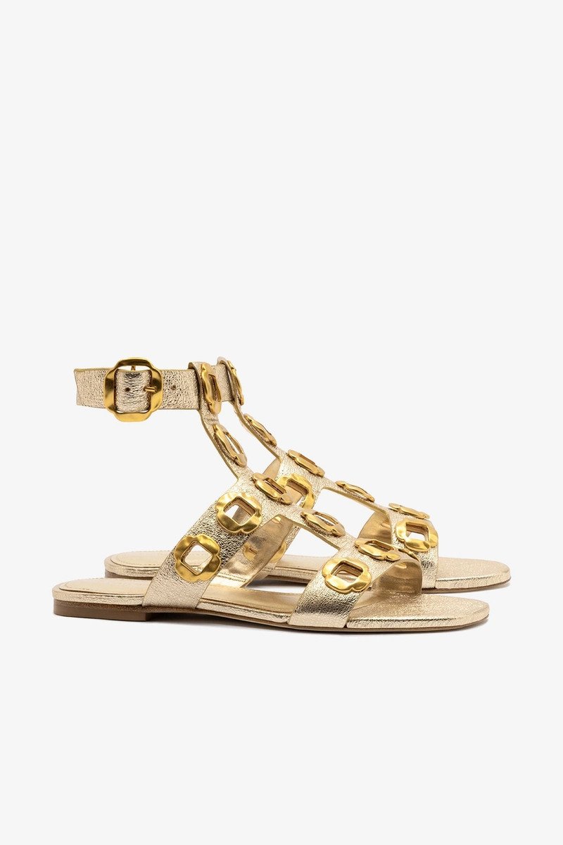 Milan Gladiator Flat In Gold Metallic Leather 3
