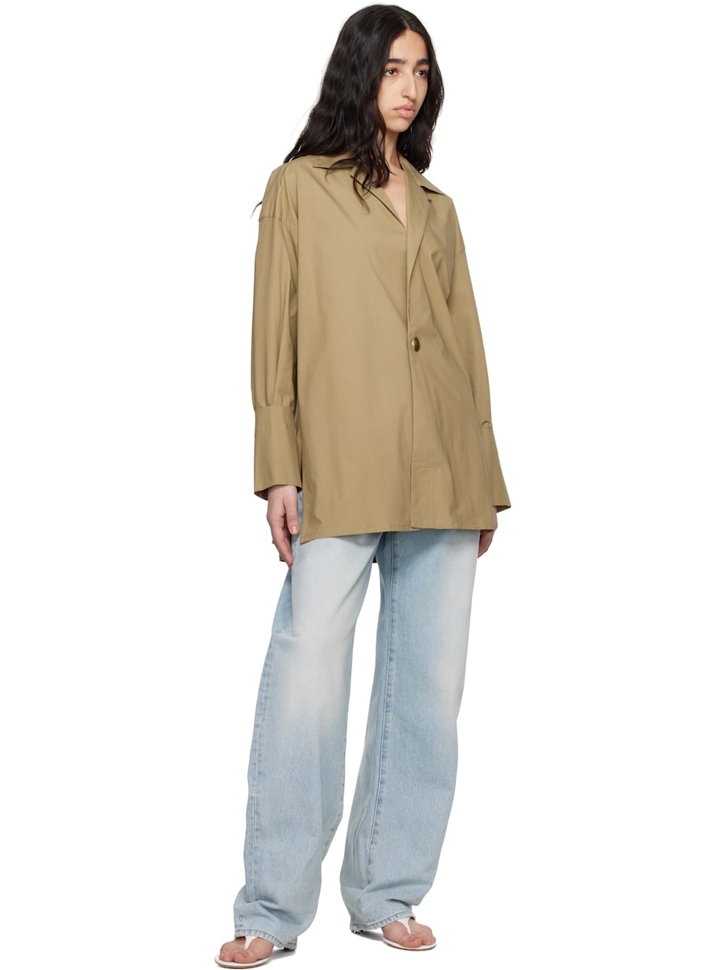 Beige Jodie Popeline Tunic Style Shirt - 4