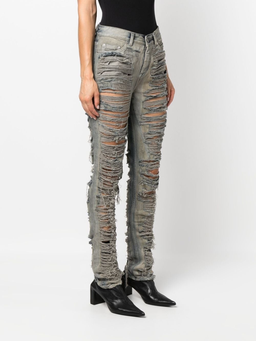 RICK OWENS Distressed high-rise flared jeans