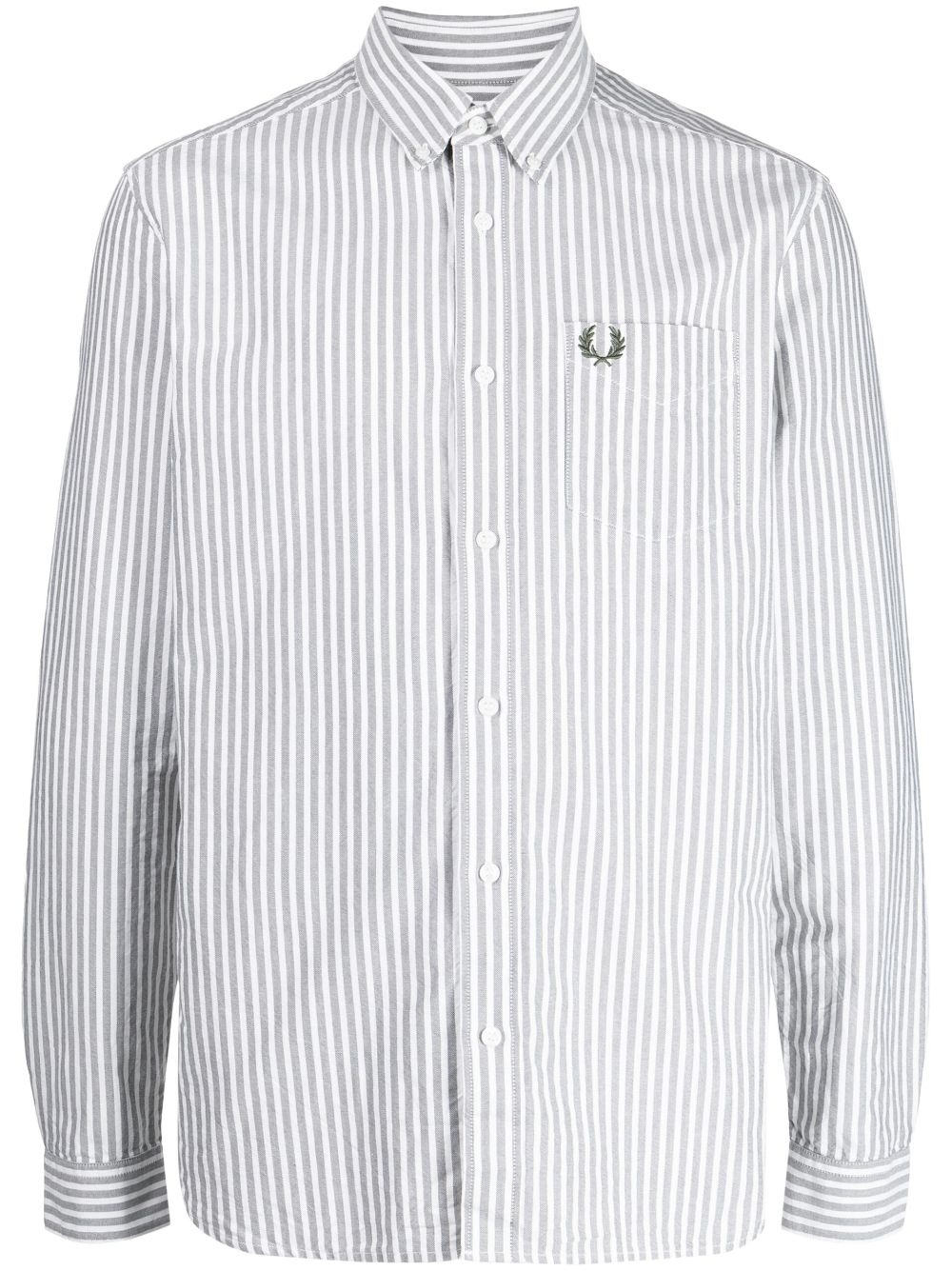 logo-embroidered striped cotton shirt - 1