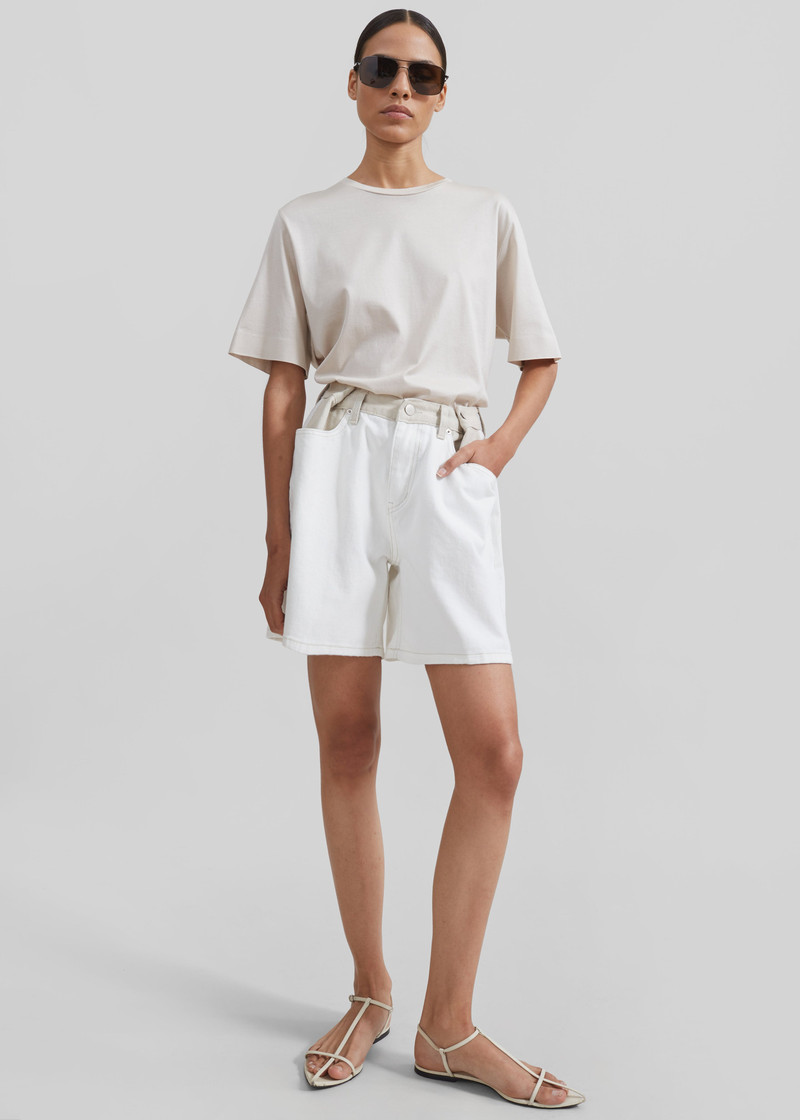 Hayla Contrast Denim Shorts - Off White/Beige 5