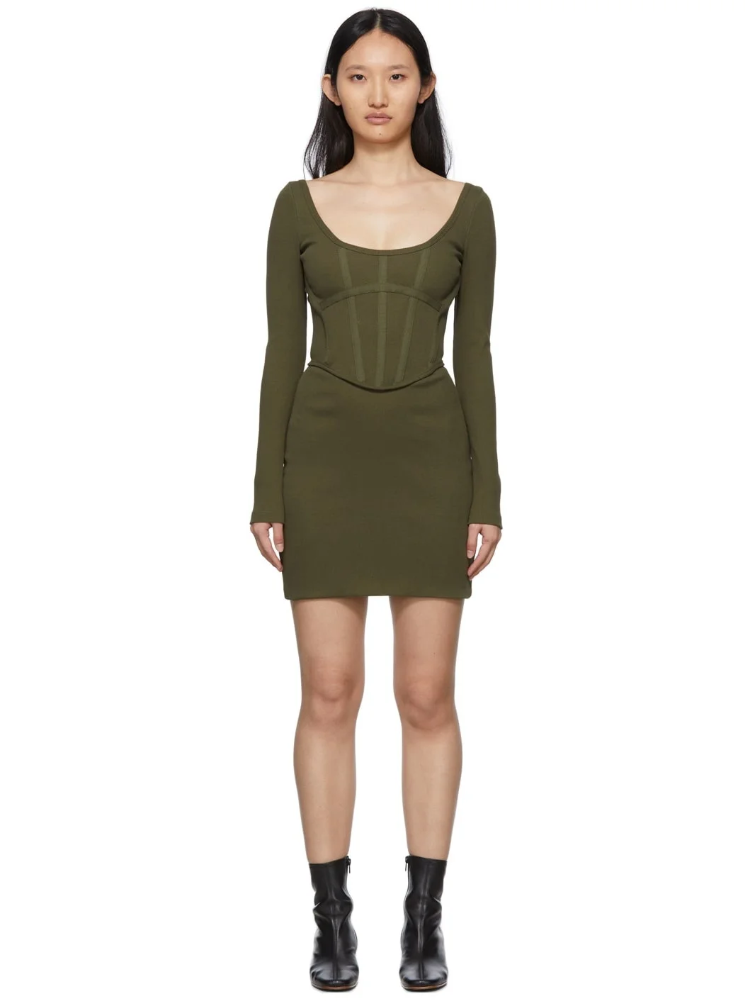 SSENSE Exclusive Khaki Rib Corset Mini Dress - 1
