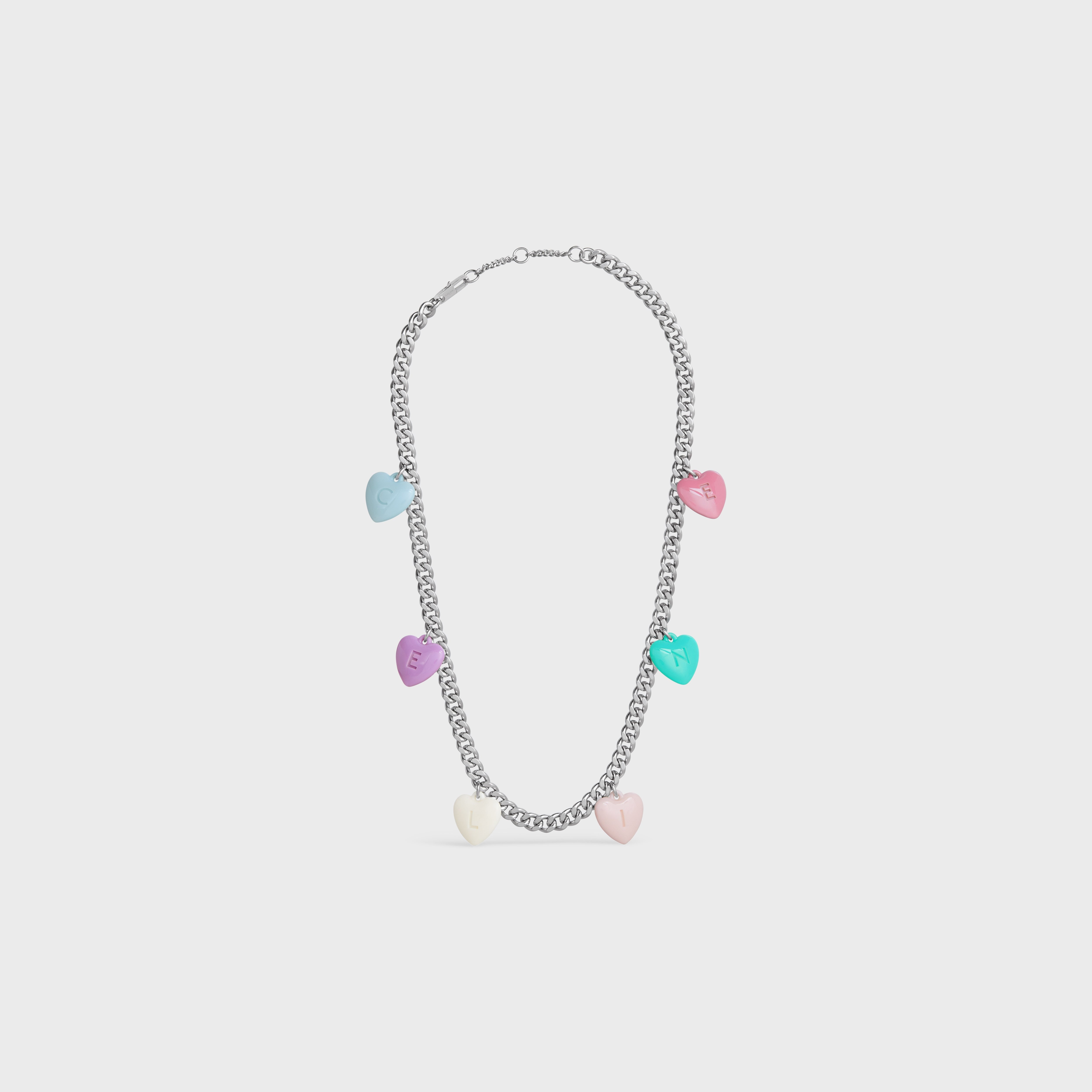 Celine Hearts Necklace in Plexiglass and Brass with Rhodium Finish 1