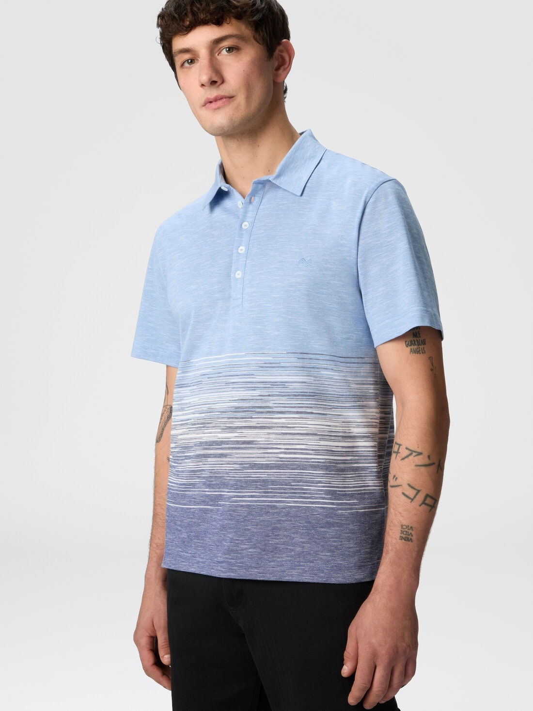 Slub cotton and linen polo shirt with zigzag embroidery - 4