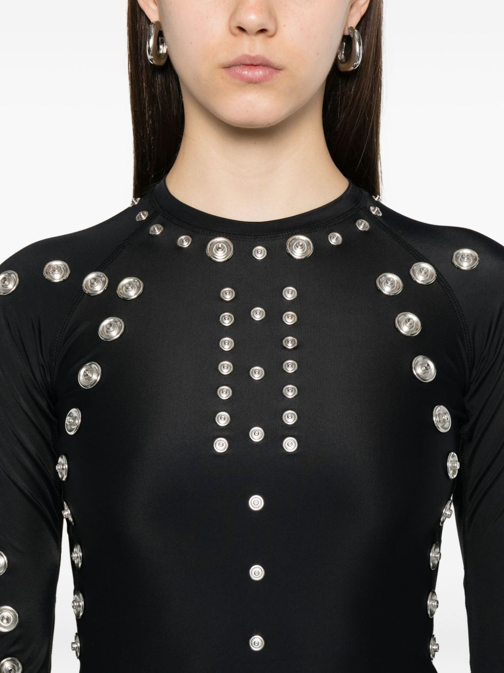 metallic-embellished long-sleeve dress - 5