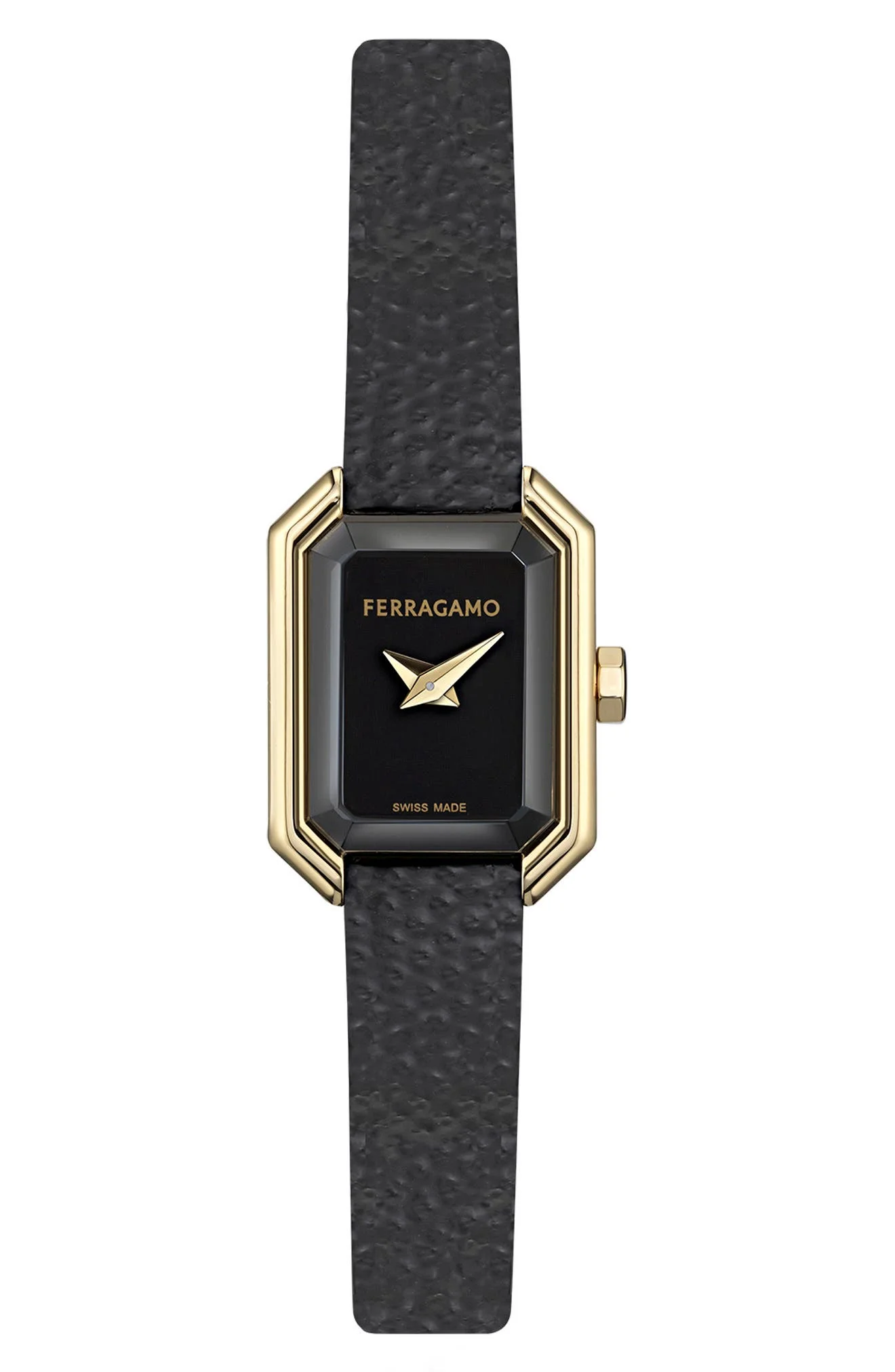FERRAGAMO Crystal Petite Leather Strap Watch, 15mm x 20mm in Ip Yellow Gold at Nordstrom - 1