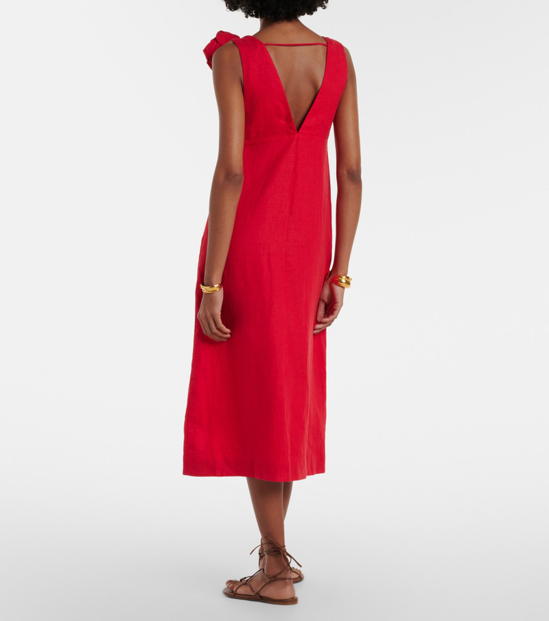 Floral-appliqué linen midi dress 3