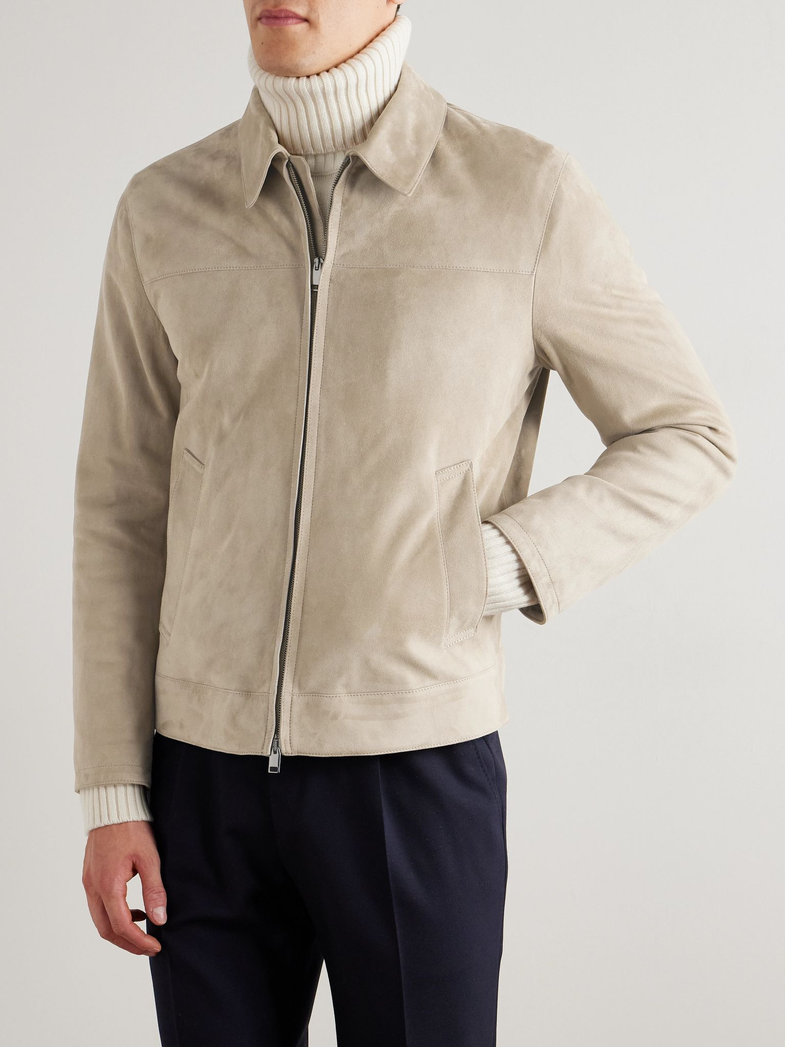 Suede Blouson Jacket Beige - 3