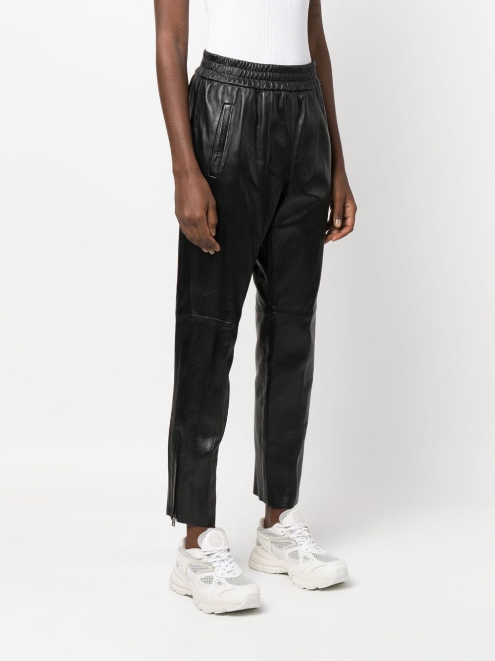 leather elastic-waist cropped trousers - 3
