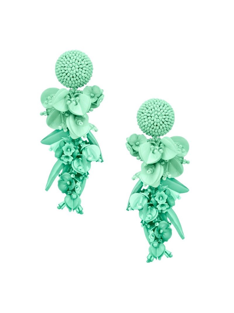 Women's Glass Beaded Flower Clip-On Drop Earrings - Mint 1