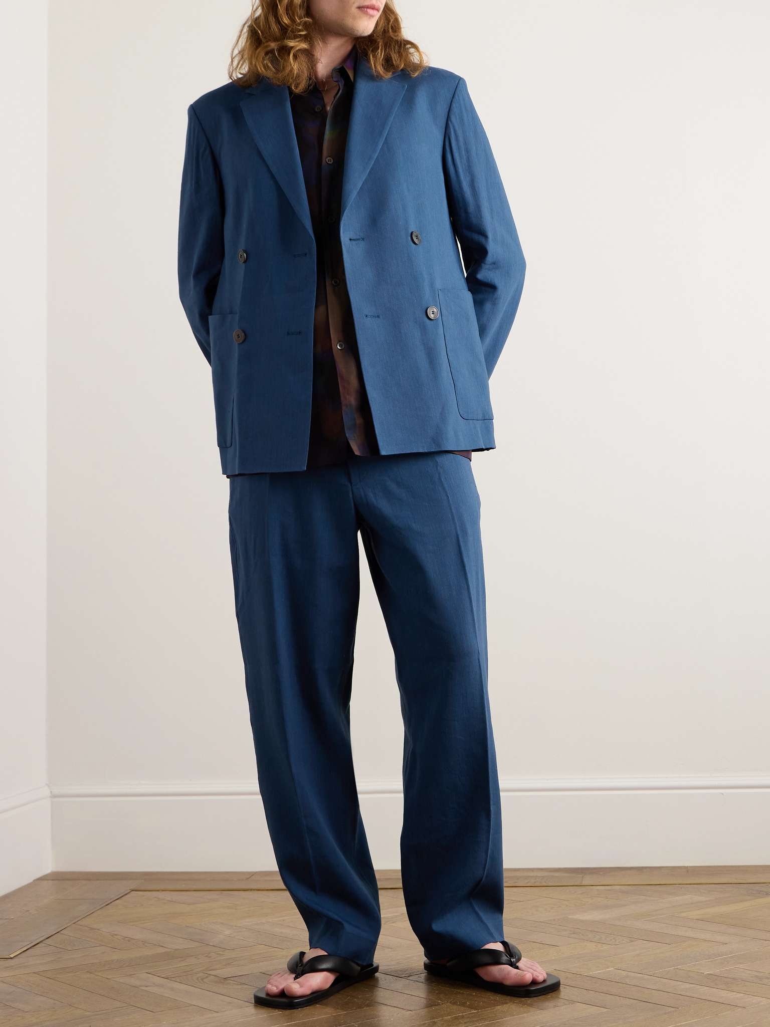 Double-Breasted Linen-Blend Suit Jacket - 2