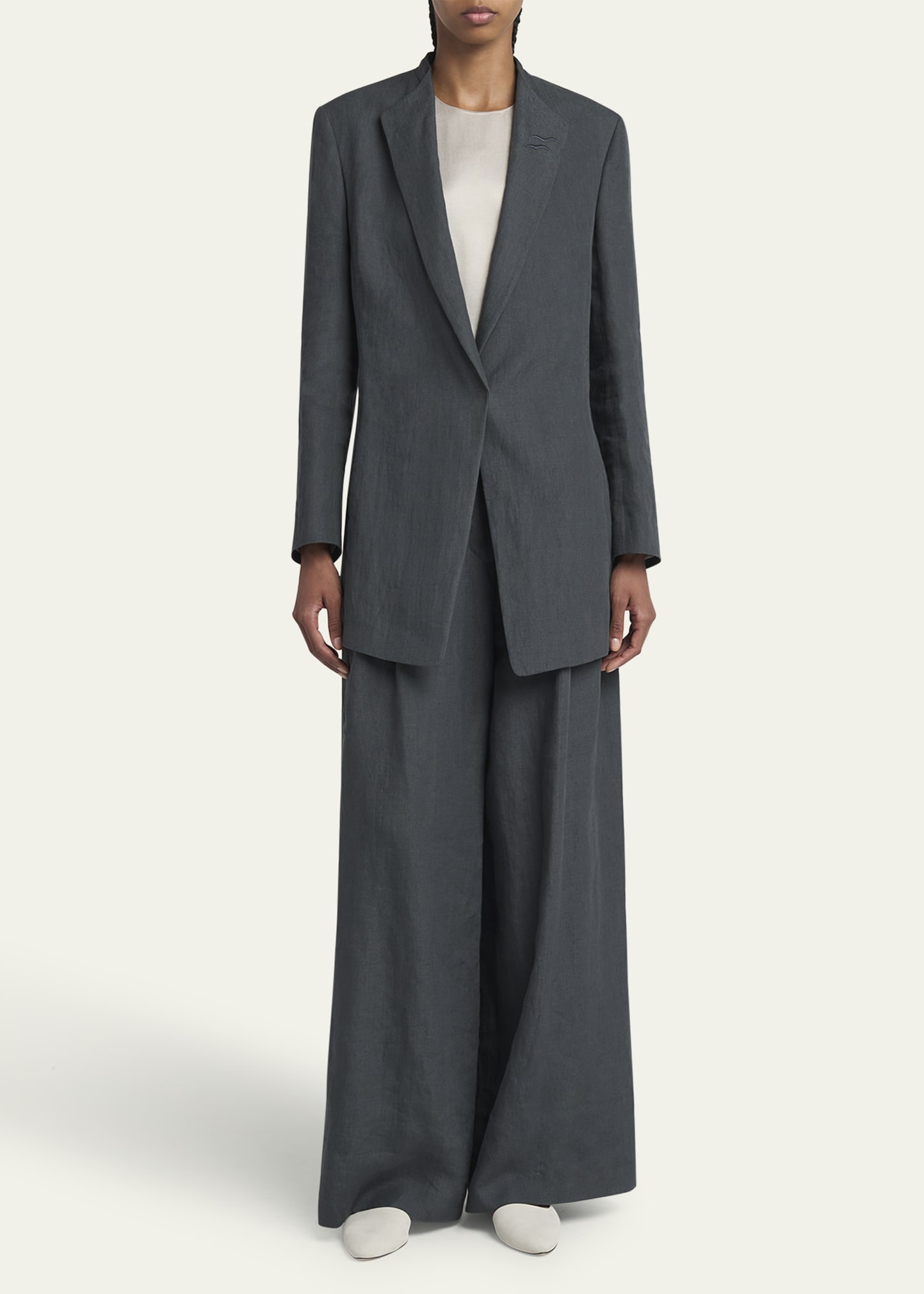 Pleated Wide-Leg Linen Trousers - 2